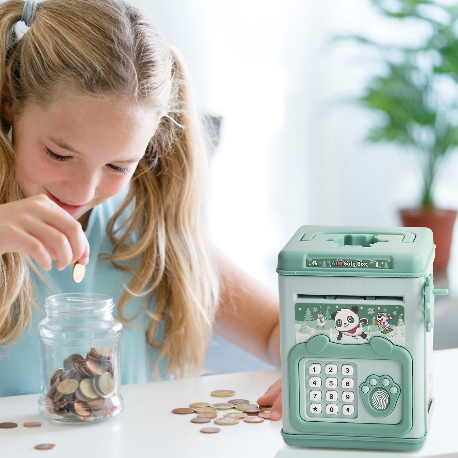 Piggy Bank Toy Cash Coin Money Bank Money Saving Box with Password Fingerprint Voice Prompt Folding Handle for 3+ Years Old Boys Girls - VINE GLOBAL