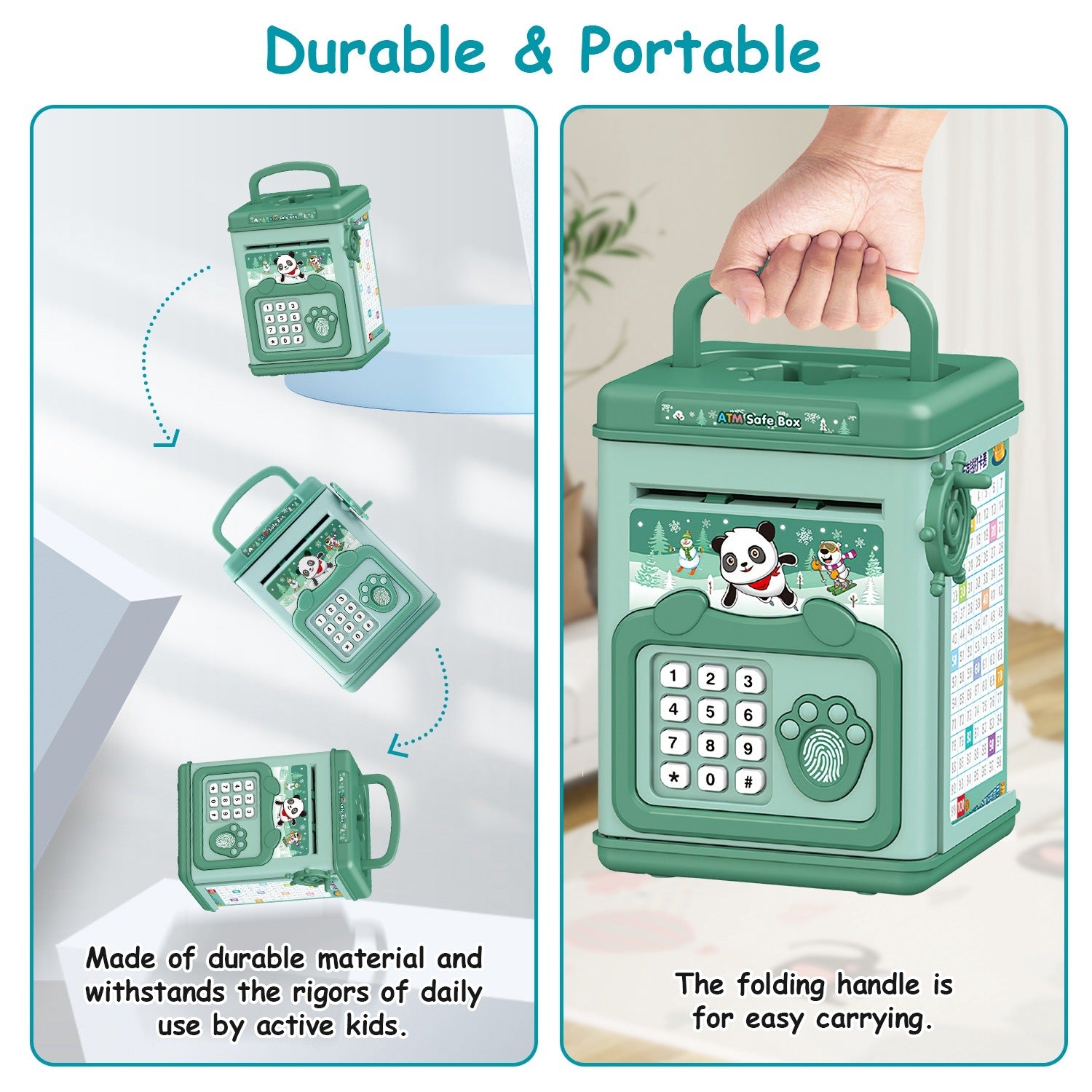 Piggy Bank Toy Cash Coin Money Bank Money Saving Box with Password Fingerprint Voice Prompt Folding Handle for 3+ Years Old Boys Girls - VINE GLOBAL