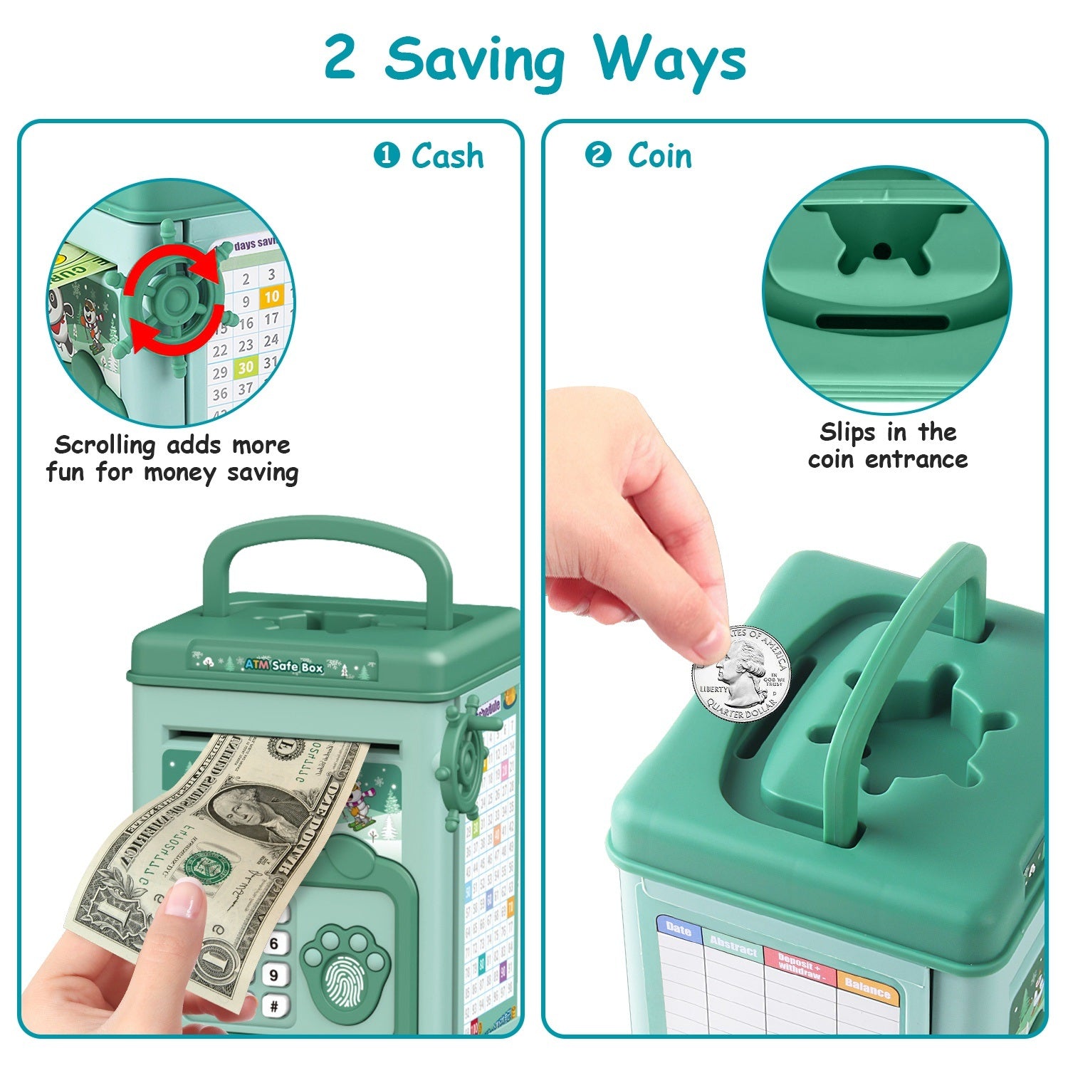Piggy Bank Toy Cash Coin Money Bank Money Saving Box with Password Fingerprint Voice Prompt Folding Handle for 3+ Years Old Boys Girls - VINE GLOBAL