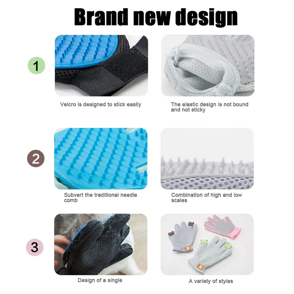 Pet Glove Cat Grooming Glove Cat Hair Deshedding Brush Gloves Cat Floating Hair Pet Hair Removal Brush Dog Bathing Massage Comb Silicone Hair Removal Gloves - VINE GLOBAL
