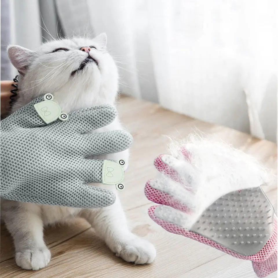 Pet Glove Cat Grooming Glove Cat Hair Deshedding Brush Gloves Cat Floating Hair Pet Hair Removal Brush Dog Bathing Massage Comb Silicone Hair Removal Gloves - VINE GLOBAL