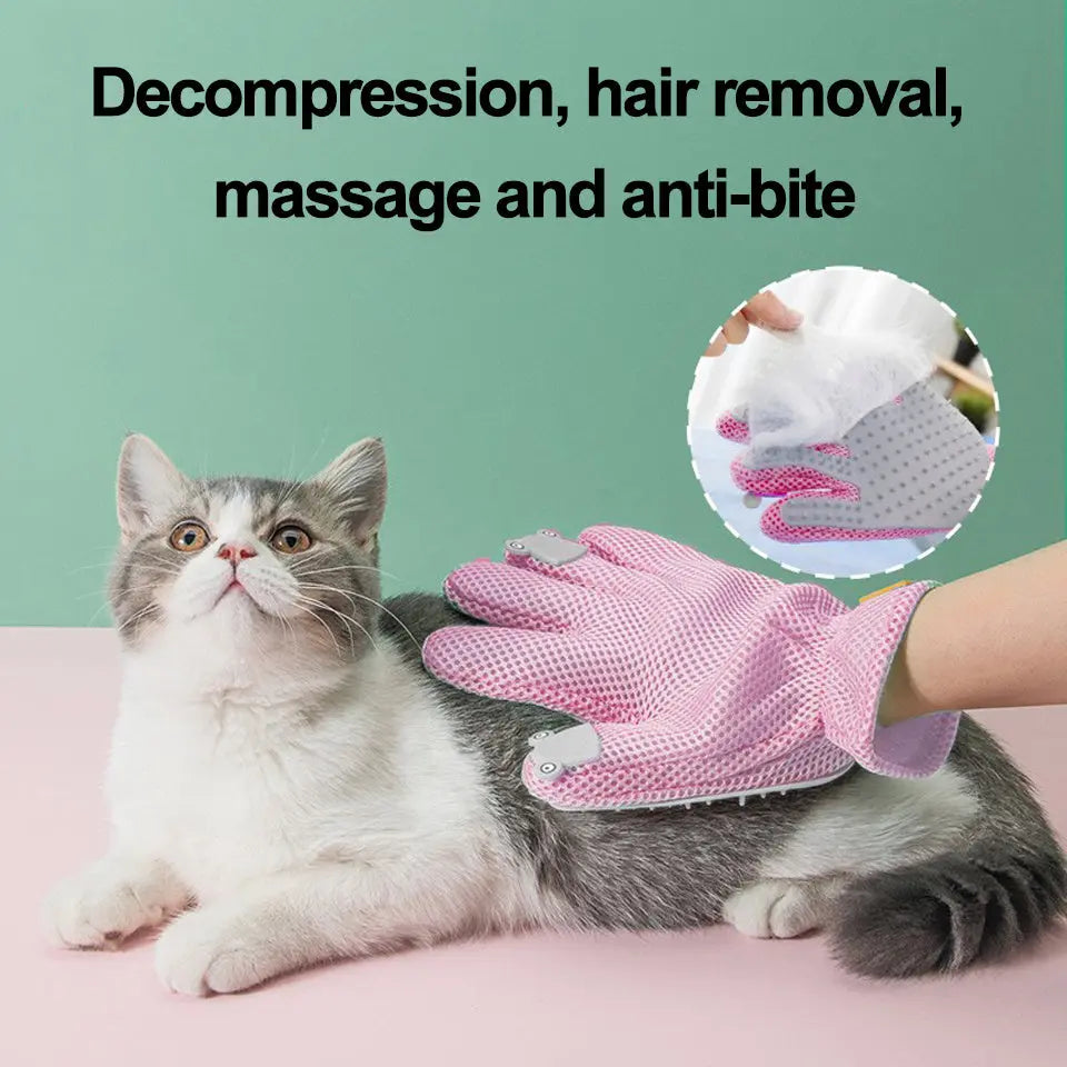 Pet Glove Cat Grooming Glove Cat Hair Deshedding Brush Gloves Cat Floating Hair Pet Hair Removal Brush Dog Bathing Massage Comb Silicone Hair Removal Gloves - VINE GLOBAL