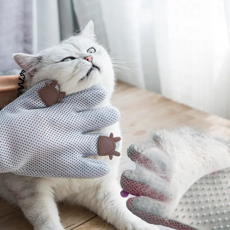 Pet Glove Cat Grooming Glove Cat Hair Deshedding Brush Gloves Cat Floating Hair Pet Hair Removal Brush Dog Bathing Massage Comb Silicone Hair Removal Gloves - VINE GLOBAL