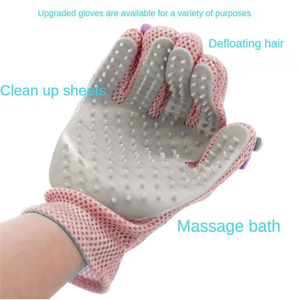Pet Glove Cat Grooming Glove Cat Hair Deshedding Brush Gloves Cat Floating Hair Pet Hair Removal Brush Dog Bathing Massage Comb Silicone Hair Removal Gloves - VINE GLOBAL