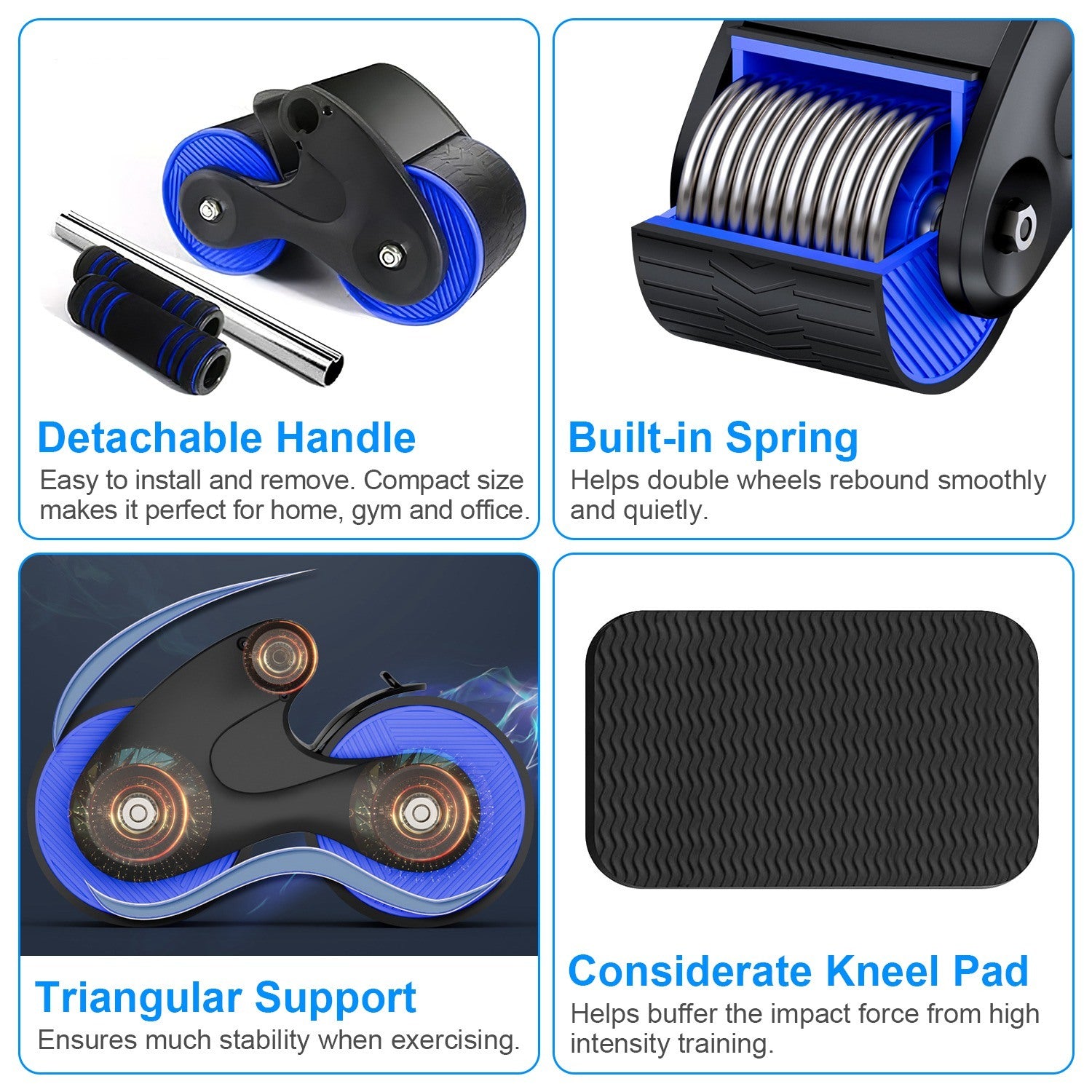 Automatic Rebound Abdominal Wheel Anti-slip AB Roller Wheel with Kneel Pad Phone Holder Home Gym Abdominal Exerciser for Men Women - VINE GLOBAL