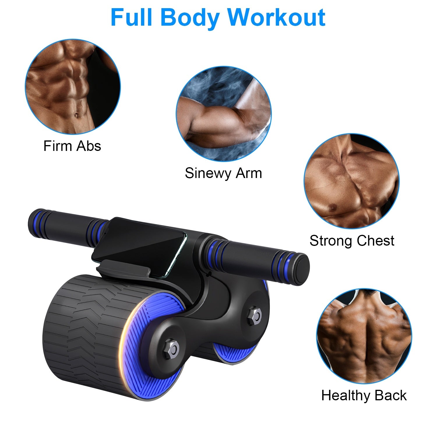 Automatic Rebound Abdominal Wheel Anti-slip AB Roller Wheel with Kneel Pad Phone Holder Home Gym Abdominal Exerciser for Men Women - VINE GLOBAL