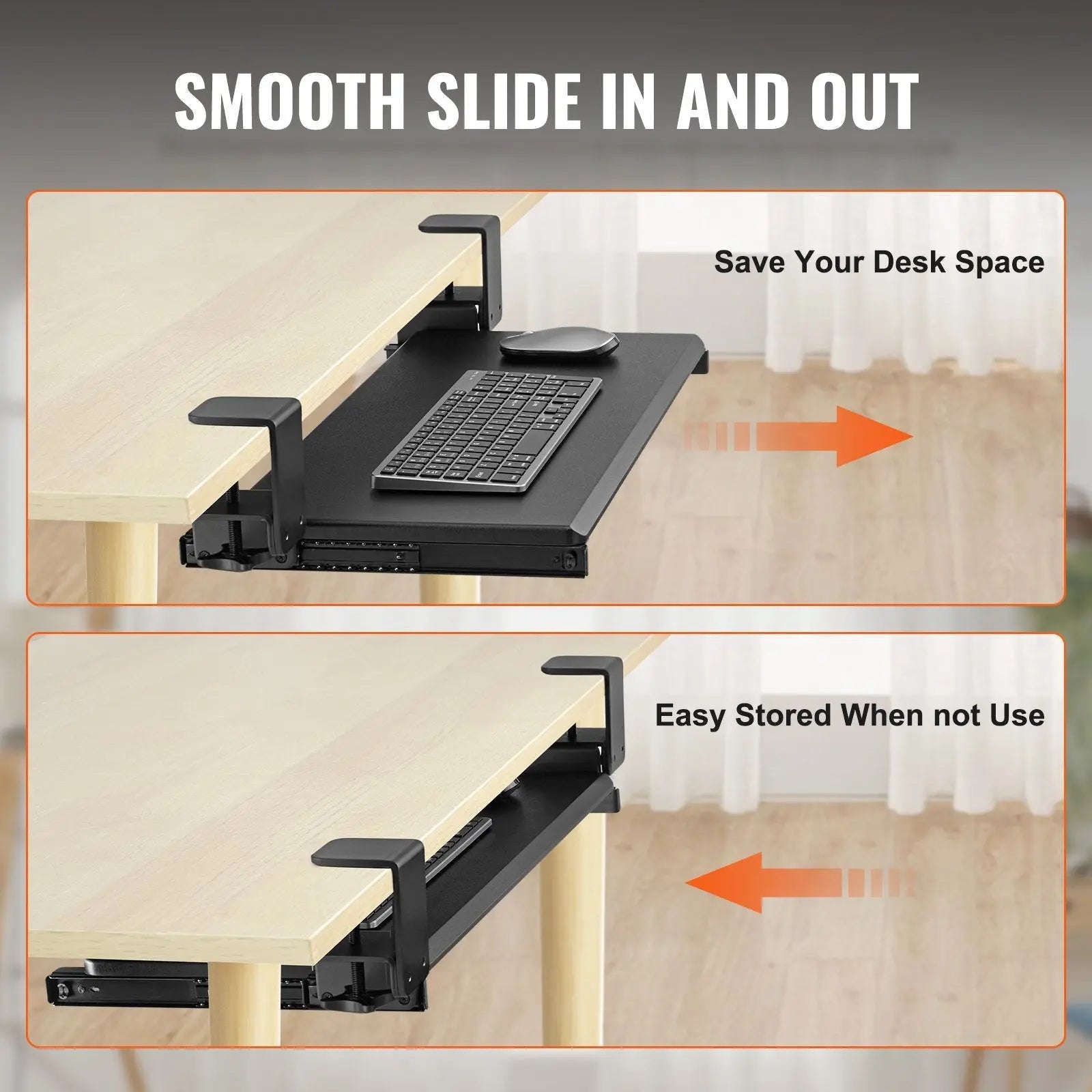 VEVOR Keyboard Tray Under Desk, Pull out Keyboard/Mouse Tray Under Desk with Sturdy No-drill C Clamp Mount, Large 26.8 x 11 inch Slide-out Computer Drawer for Typing in Home, Office Work - VINE GLOBAL