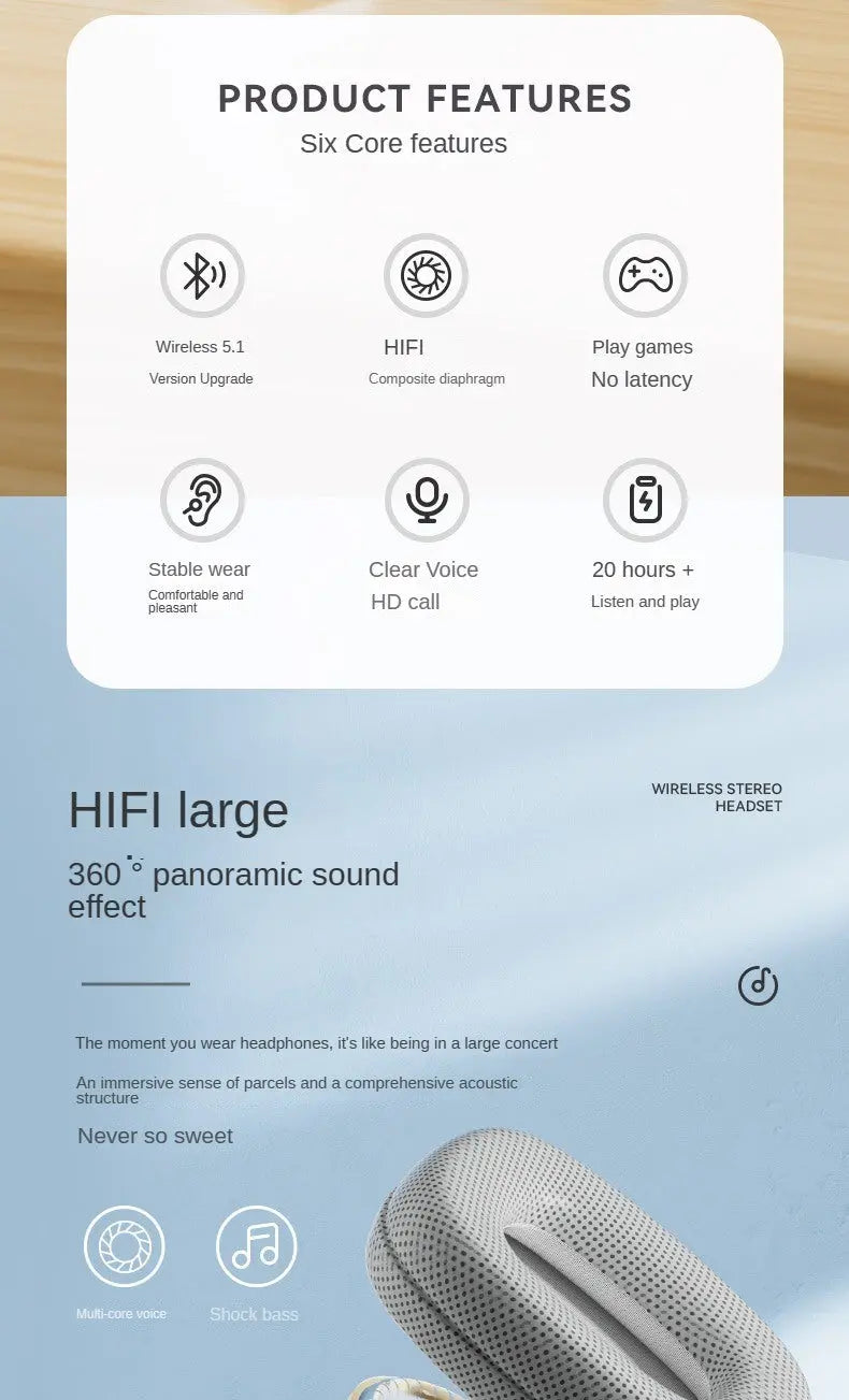 New  P9 Pro  Max Wireless Bluetooth Headphones HiFi Stereo Noise Cancelling Waterproof Mic Pods Over Ear Sports - VINE GLOBAL