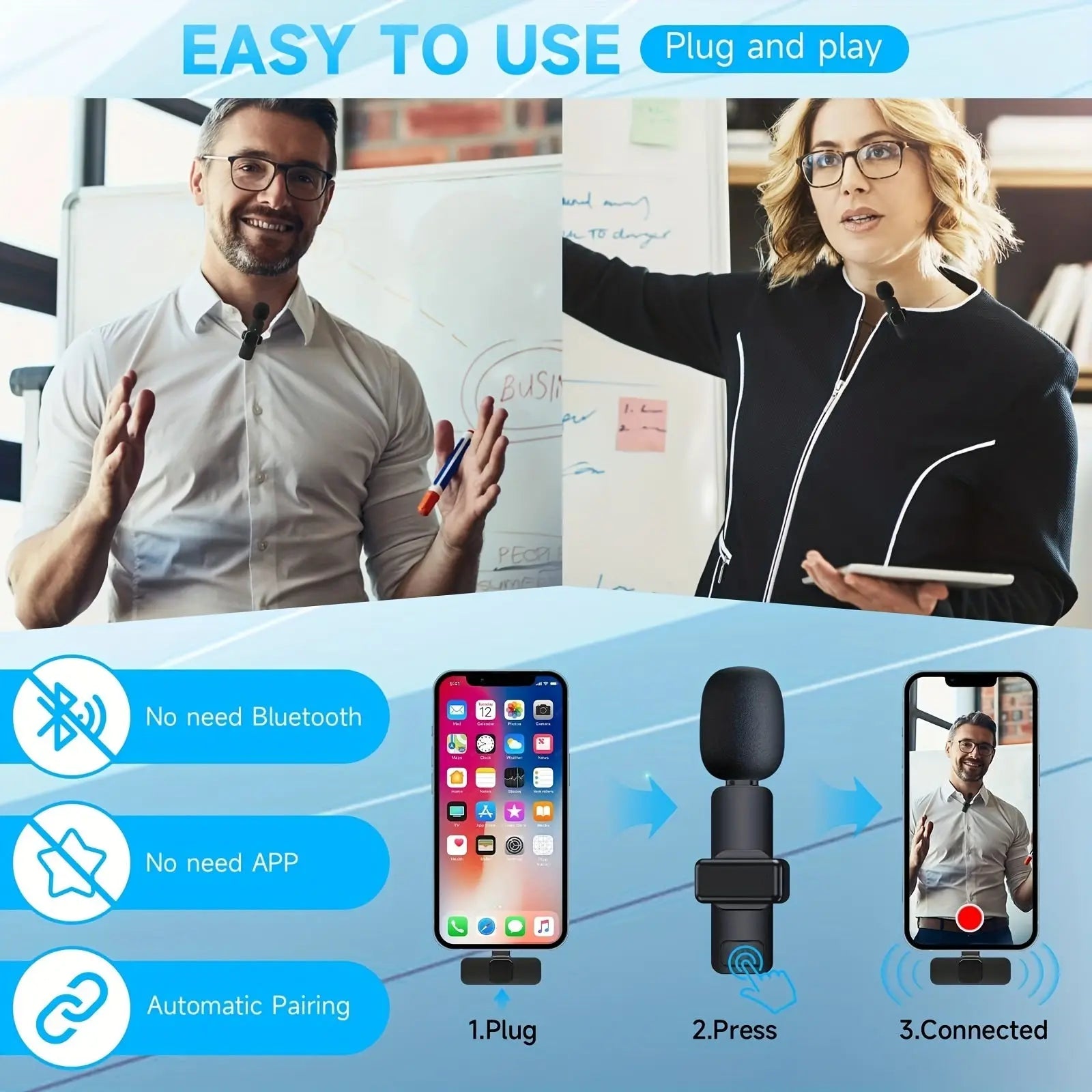 Wireless Lavalier Lapel Microphone For IPhone IPad Professional Wireless Clip Mic - Cordless Omnidirectional Condenser Recording Mic For Interview Video Podcast Vlog YouTube - VINE GLOBAL