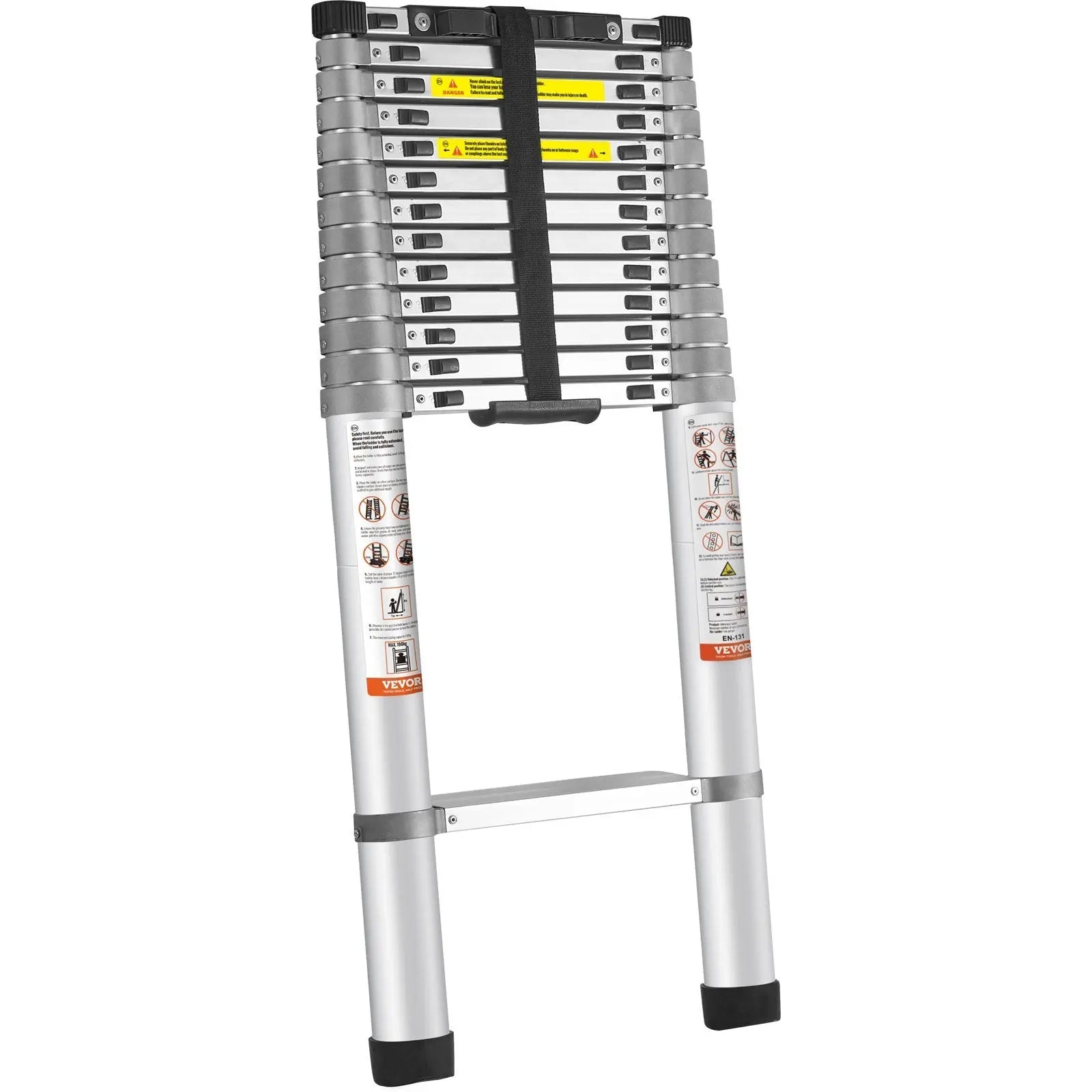 VEVOR Telescoping Ladder, 18.5 FT Aluminum One-button Retraction Collapsible Extension Ladder, 400 LBS Capacity with Non-slip Feet, Portable Multi-purpose Compact Ladder for Home, RV, Loft, ANSI Liste - VINE GLOBAL