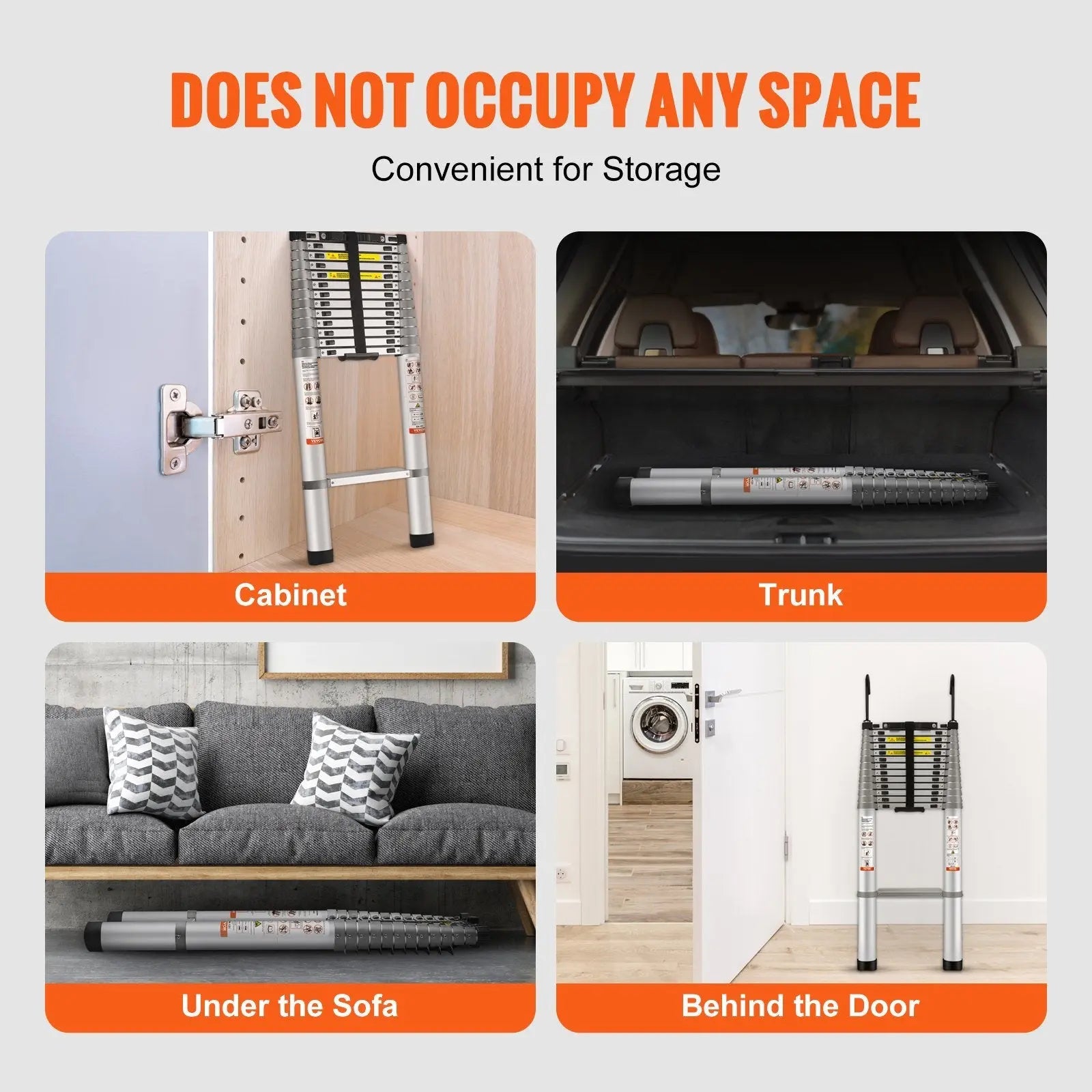 VEVOR Telescoping Ladder, 18.5 FT Aluminum One-button Retraction Collapsible Extension Ladder, 400 LBS Capacity with Non-slip Feet, Portable Multi-purpose Compact Ladder for Home, RV, Loft, ANSI Liste - VINE GLOBAL