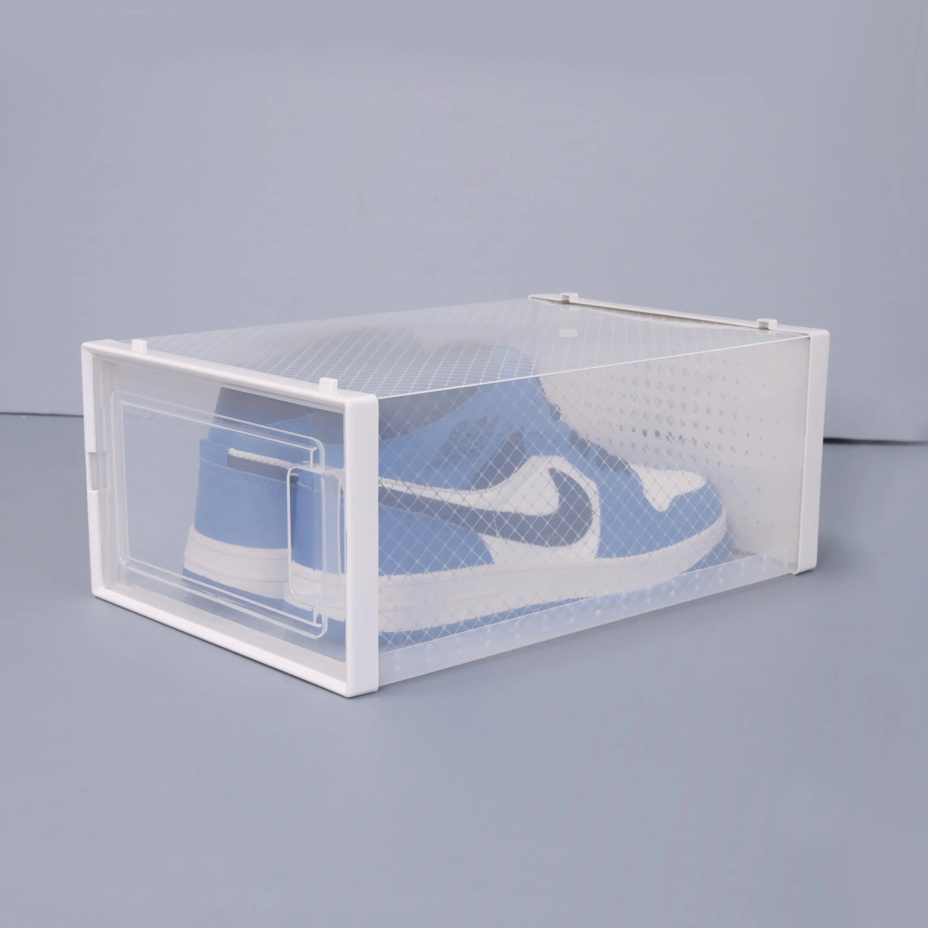 Set of 12 Stackable Clear Plastic Transparent Shoe Storage Box in Home - VINE GLOBAL