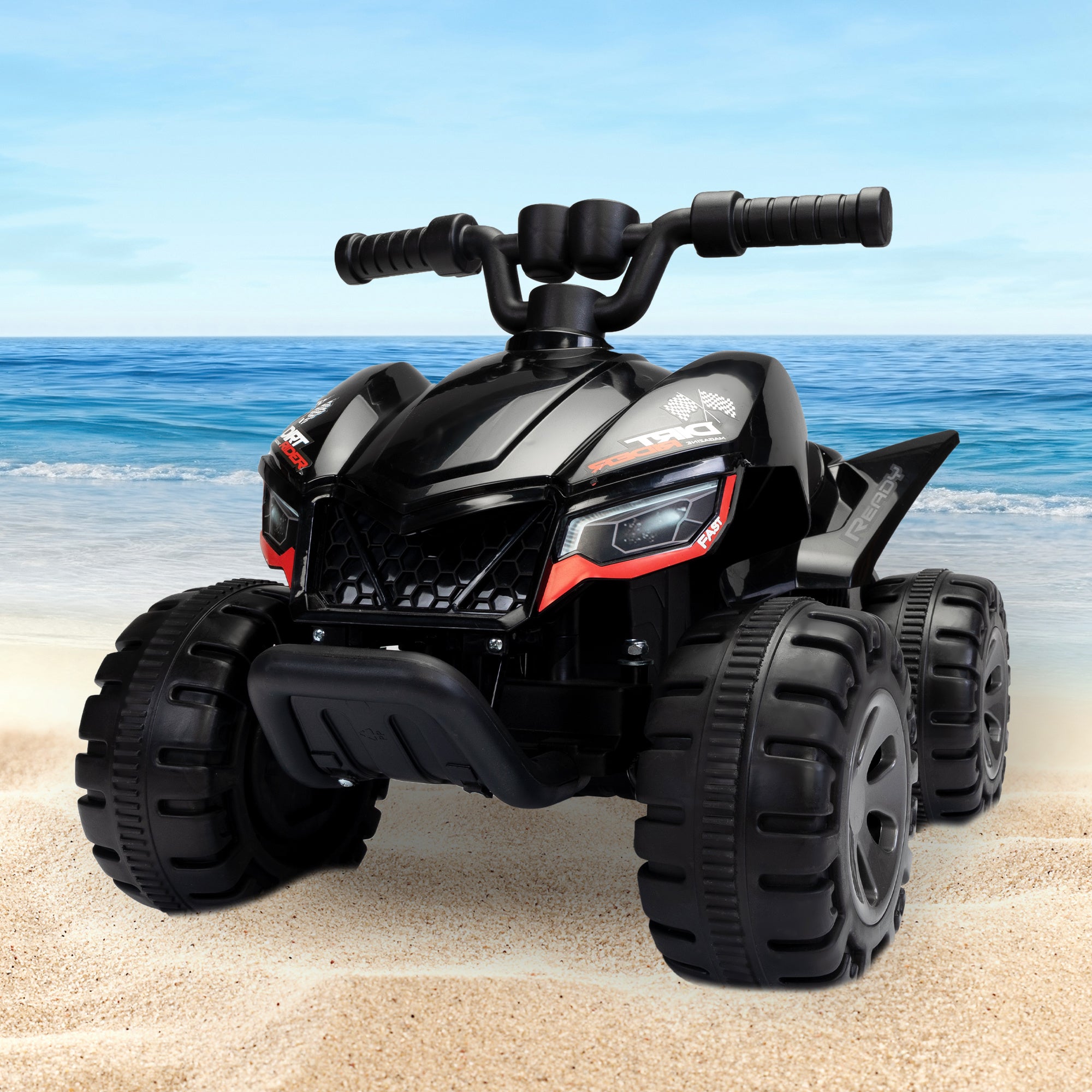 Kids Ride-on ATV, 6V Battery Powered Electric Quad Car with Music, LED Lights and Spray Device, 4 Wheeled Ride-on Toy for Toddlers Age 3-5, Black - VINE GLOBAL