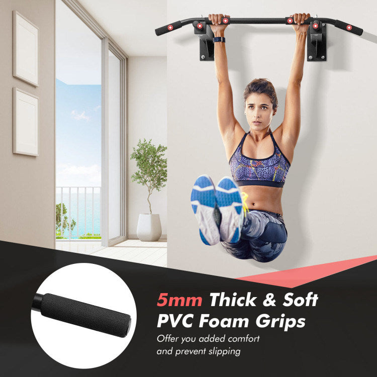 Wall Mounted Multi-Grip Pull Up Bar with Foam Handgrips - VINE GLOBAL