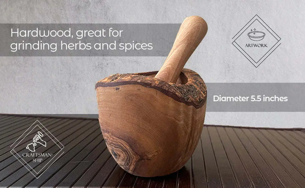 Olive Wood Rustic Mortar and Pestle - VINE GLOBAL