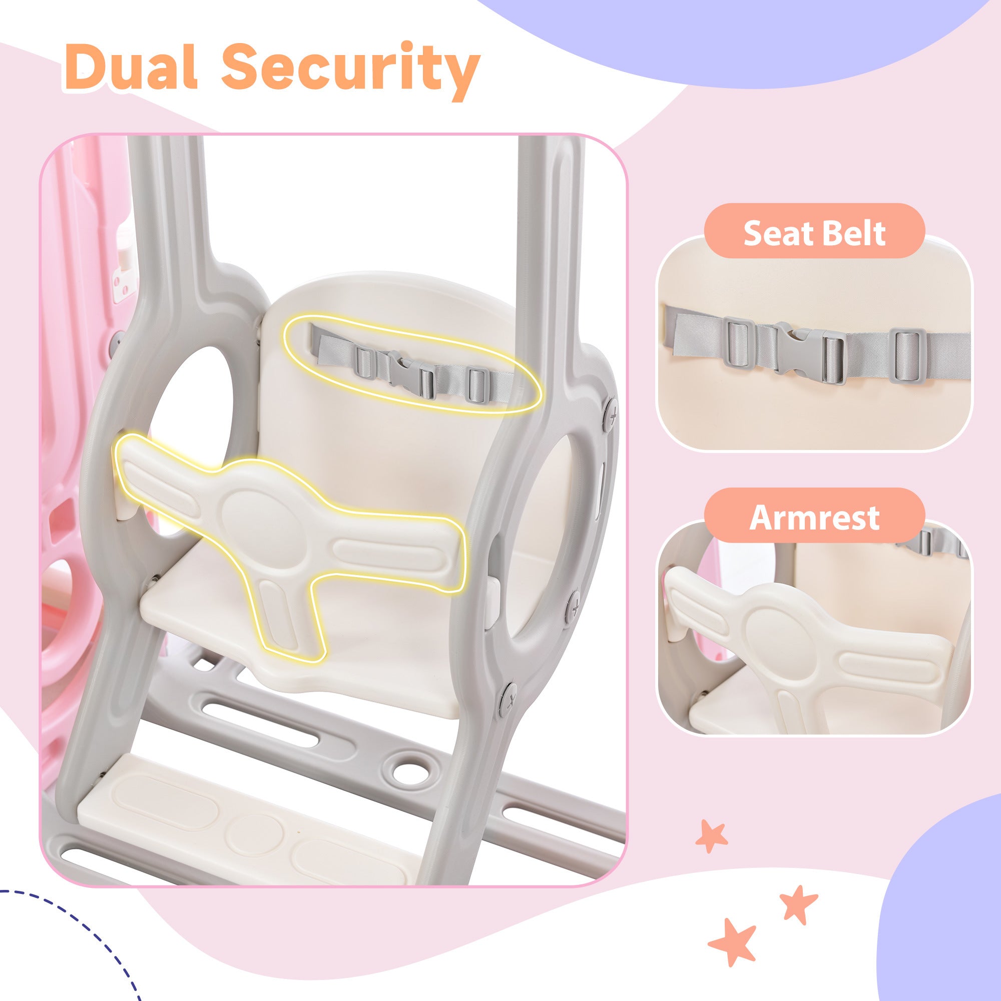 Toddler Slide and Swing Set 5 in 1; Kids Playground Climber Slide Playset with Basketball Hoop Freestanding Combination for Babies Indoor & Outdoor - VINE GLOBAL