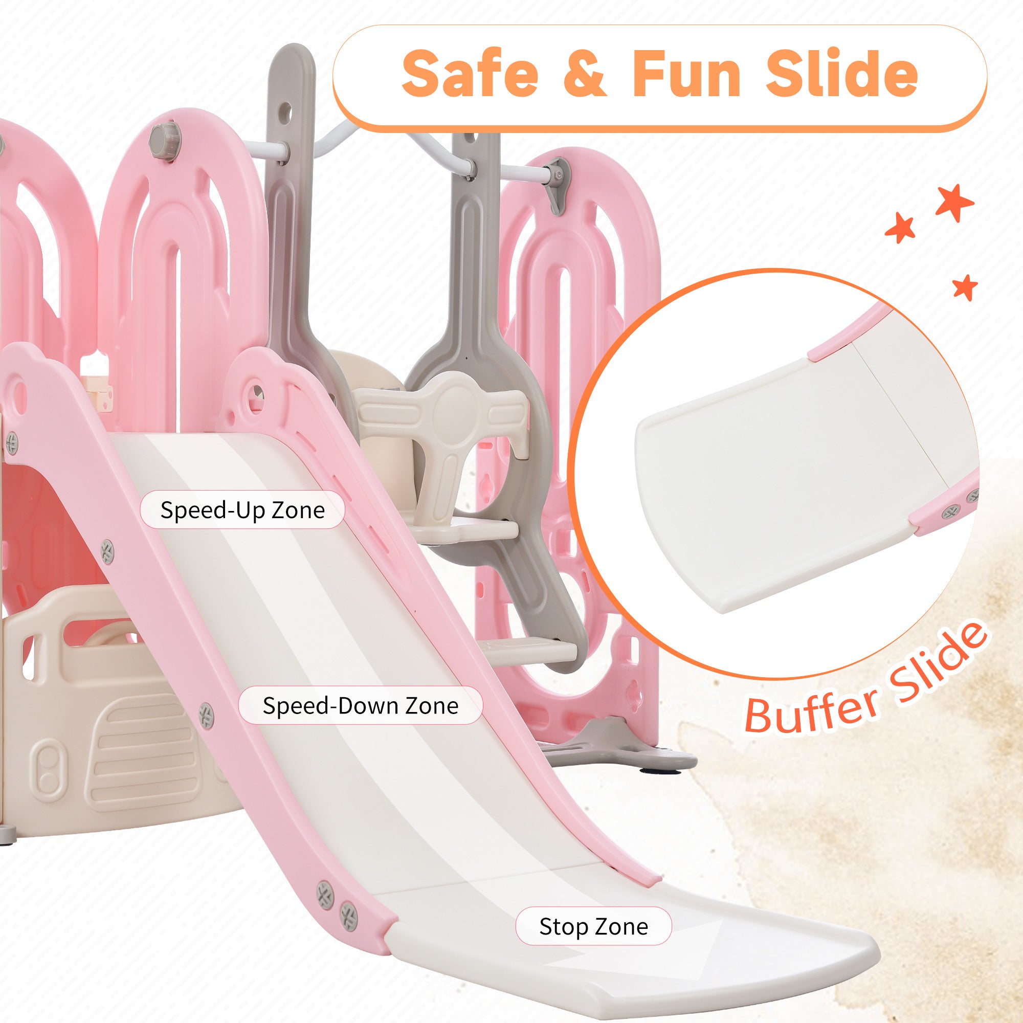 Toddler Slide and Swing Set 5 in 1; Kids Playground Climber Slide Playset with Basketball Hoop Freestanding Combination for Babies Indoor & Outdoor - VINE GLOBAL