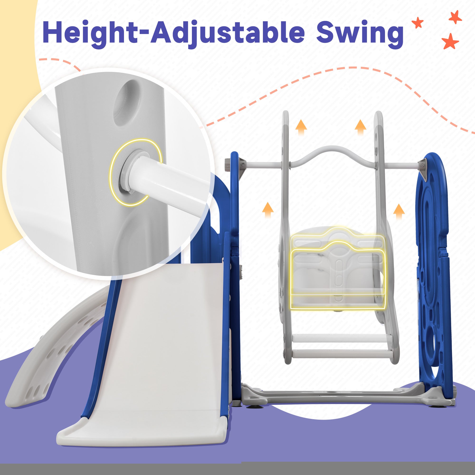 Toddler Slide and Swing Set 5 in 1; Kids Playground Climber Slide Playset with Basketball Hoop Freestanding Combination for Babies Indoor & Outdoor - VINE GLOBAL