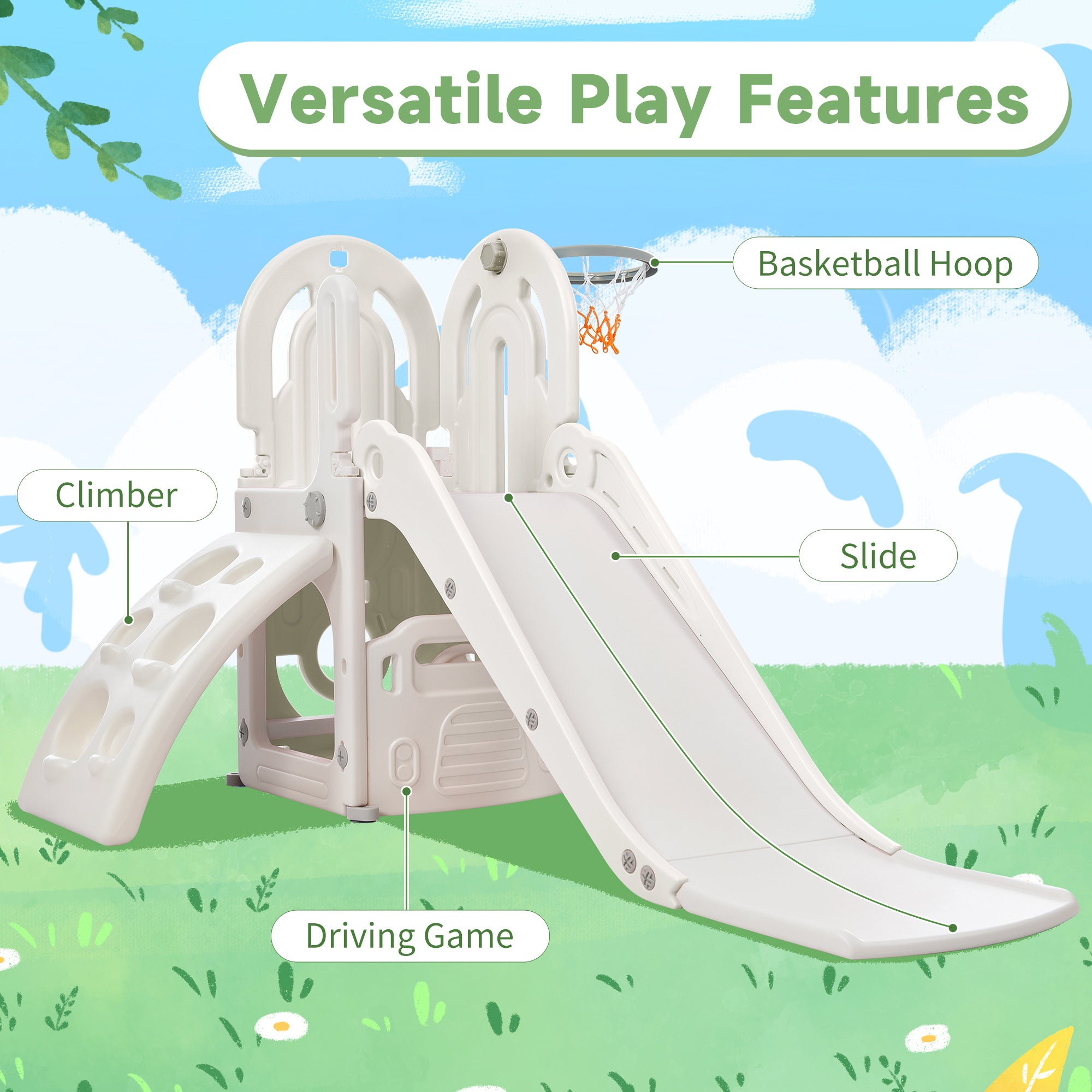Toddler Climber and Slide Set 4 in 1; Kids Playground Climber Freestanding Slide Playset with Basketball Hoop Play Combination for Babies Indoor & Outdoor - VINE GLOBAL