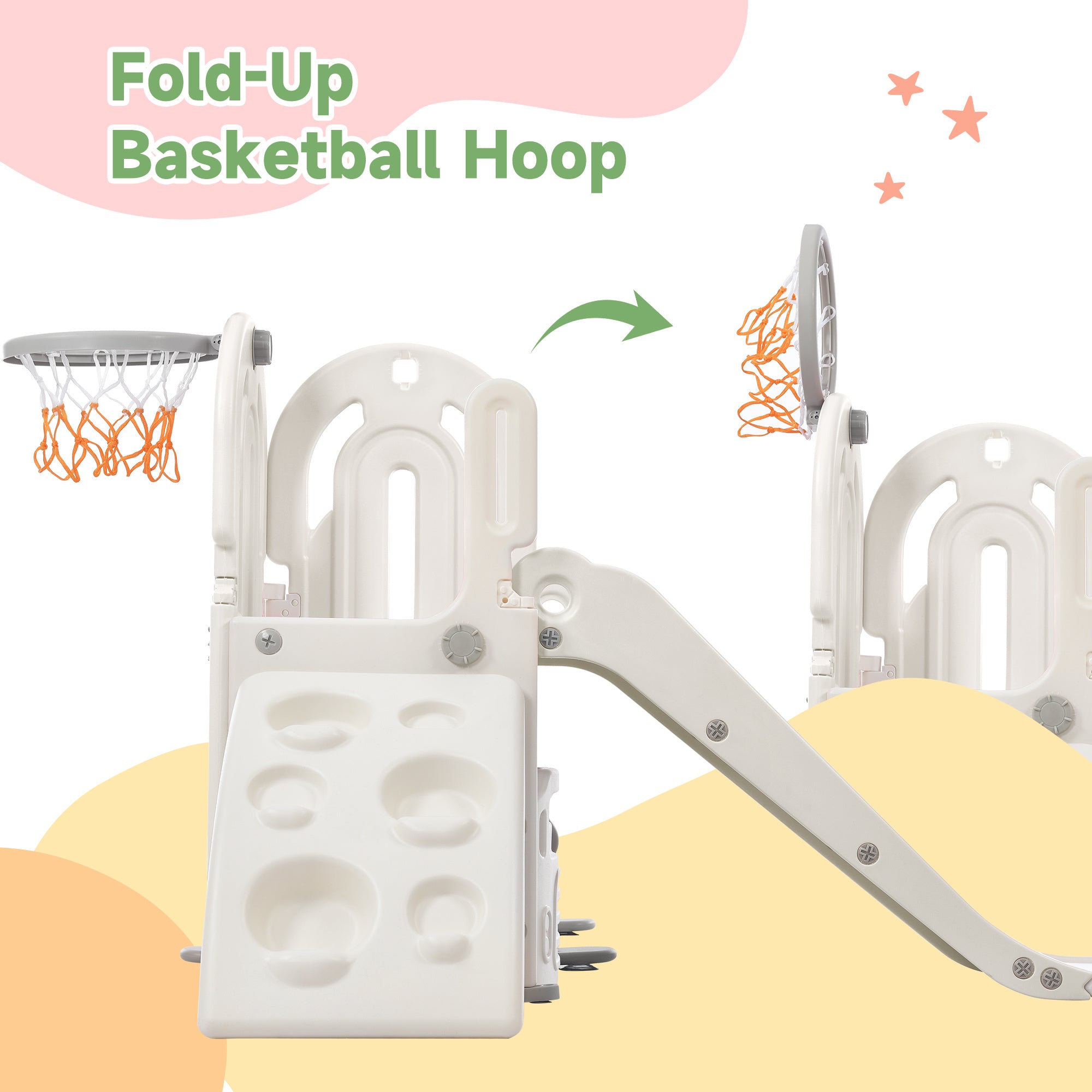 Toddler Climber and Slide Set 4 in 1; Kids Playground Climber Freestanding Slide Playset with Basketball Hoop Play Combination for Babies Indoor & Outdoor - VINE GLOBAL