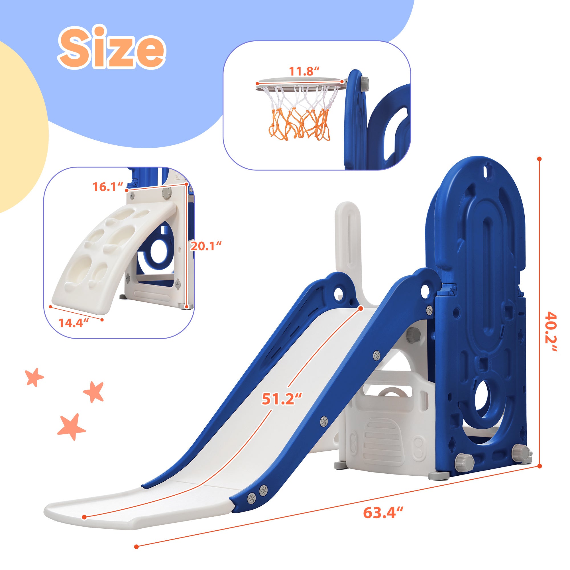 Toddler Climber and Slide Set 4 in 1; Kids Playground Climber Freestanding Slide Playset with Basketball Hoop Play Combination for Babies Indoor & Outdoor - VINE GLOBAL