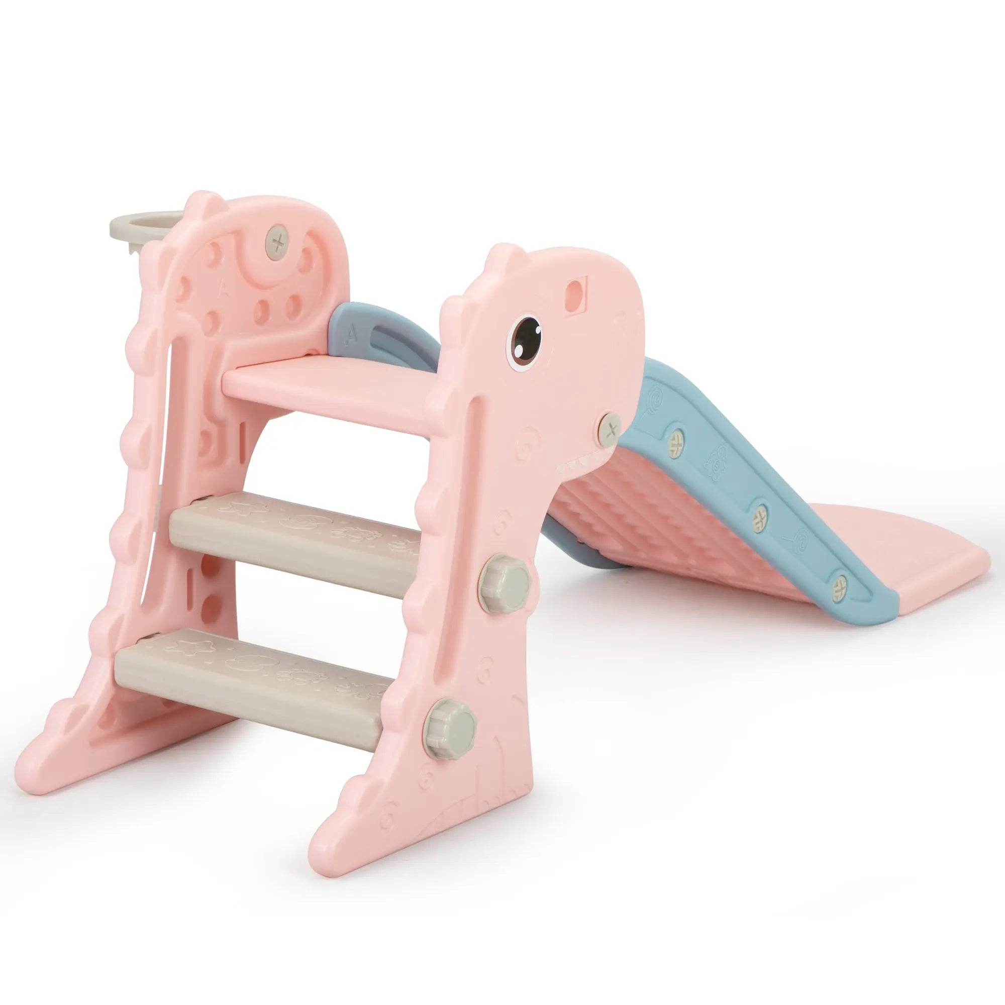 3 in 1 Freestanding Toddler Slide;  Indoor Outdoor Playground with Basketball Hoop and Ball for Kids Under 3 Years - VINE GLOBAL