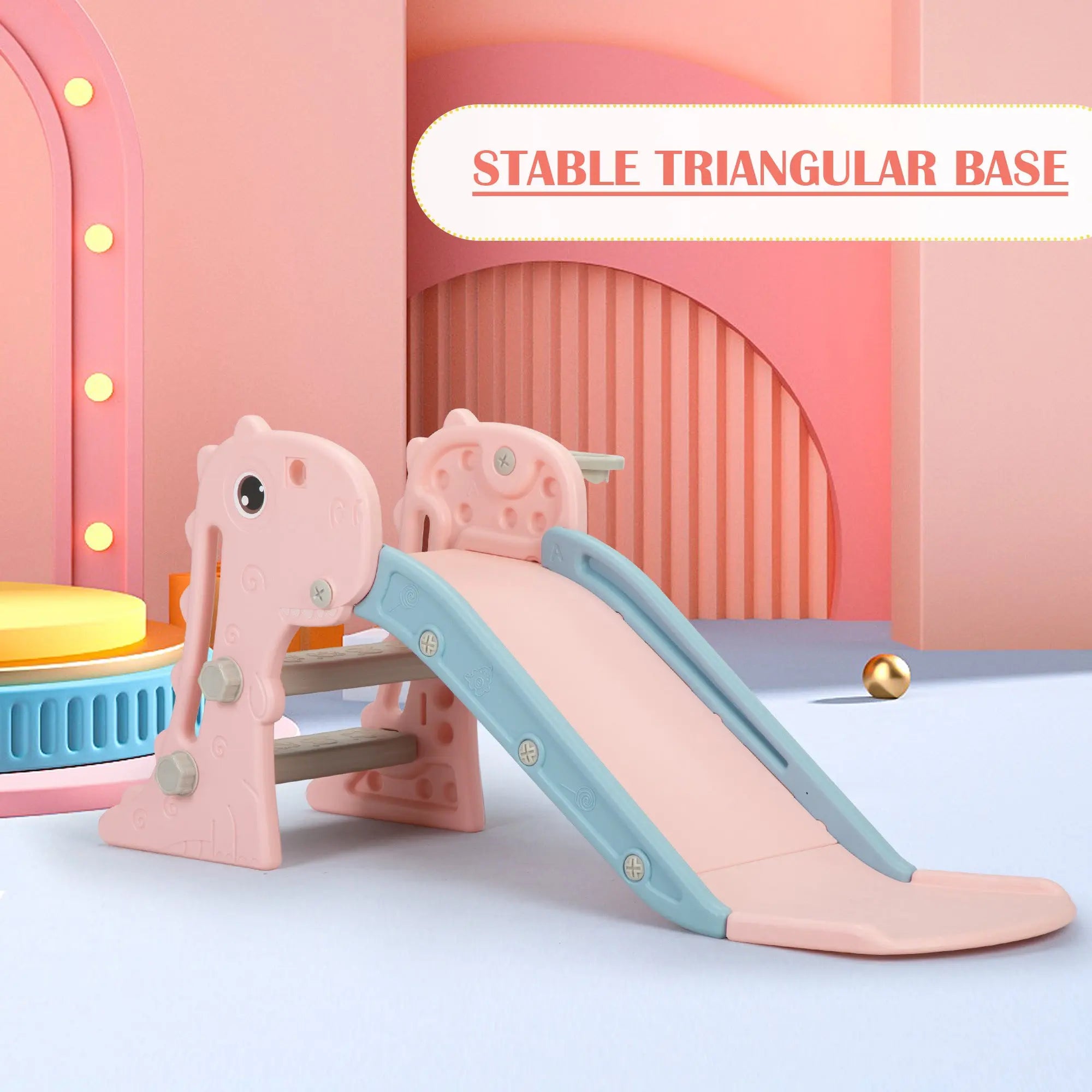 3 in 1 Freestanding Toddler Slide;  Indoor Outdoor Playground with Basketball Hoop and Ball for Kids Under 3 Years - VINE GLOBAL