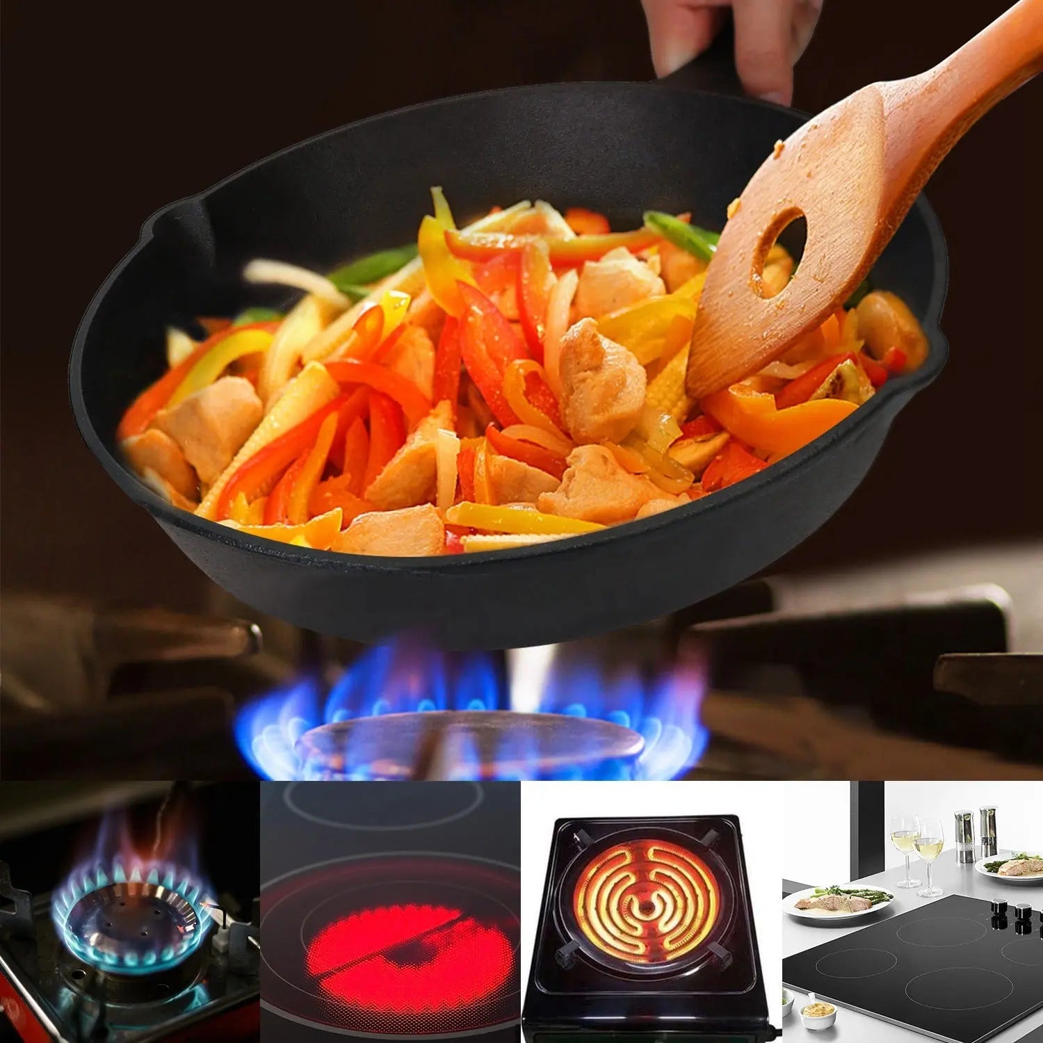 3Pcs Pre-Seasoned Cast Iron Skillet Set 6/8/10in Non-Stick Oven Safe Cookware Heat-Resistant Frying Pan - VINE GLOBAL