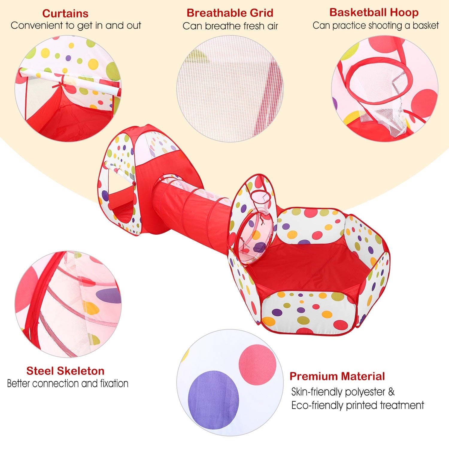 3 In 1 Child Crawl Tunnel Tent Kids Play Tent Ball Pit Set Foldable Children Play House Pop-up Kids Tent - VINE GLOBAL