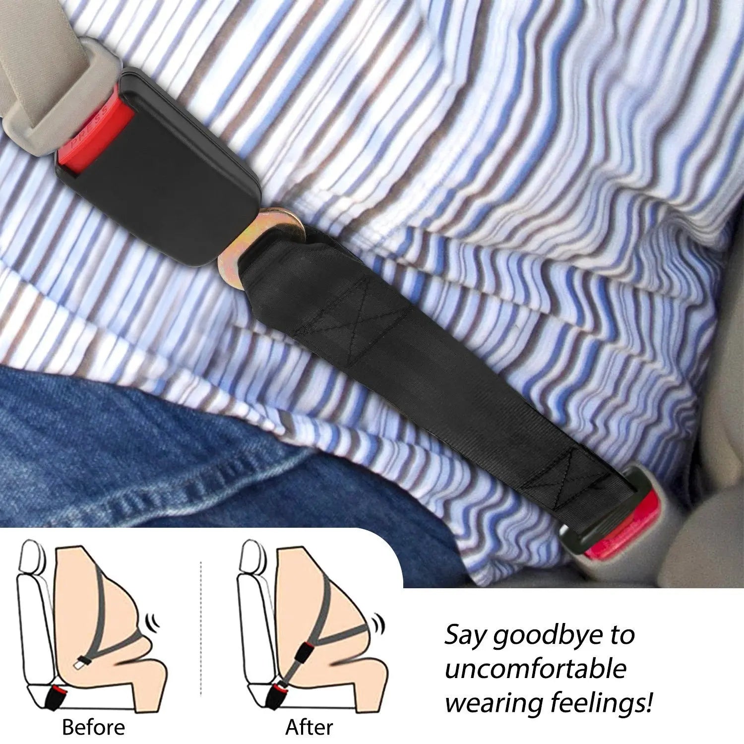 2Pcs Car Seat Belt Extender 14.37in Buckle Tongue Webbing Extension Safety Belt - VINE GLOBAL