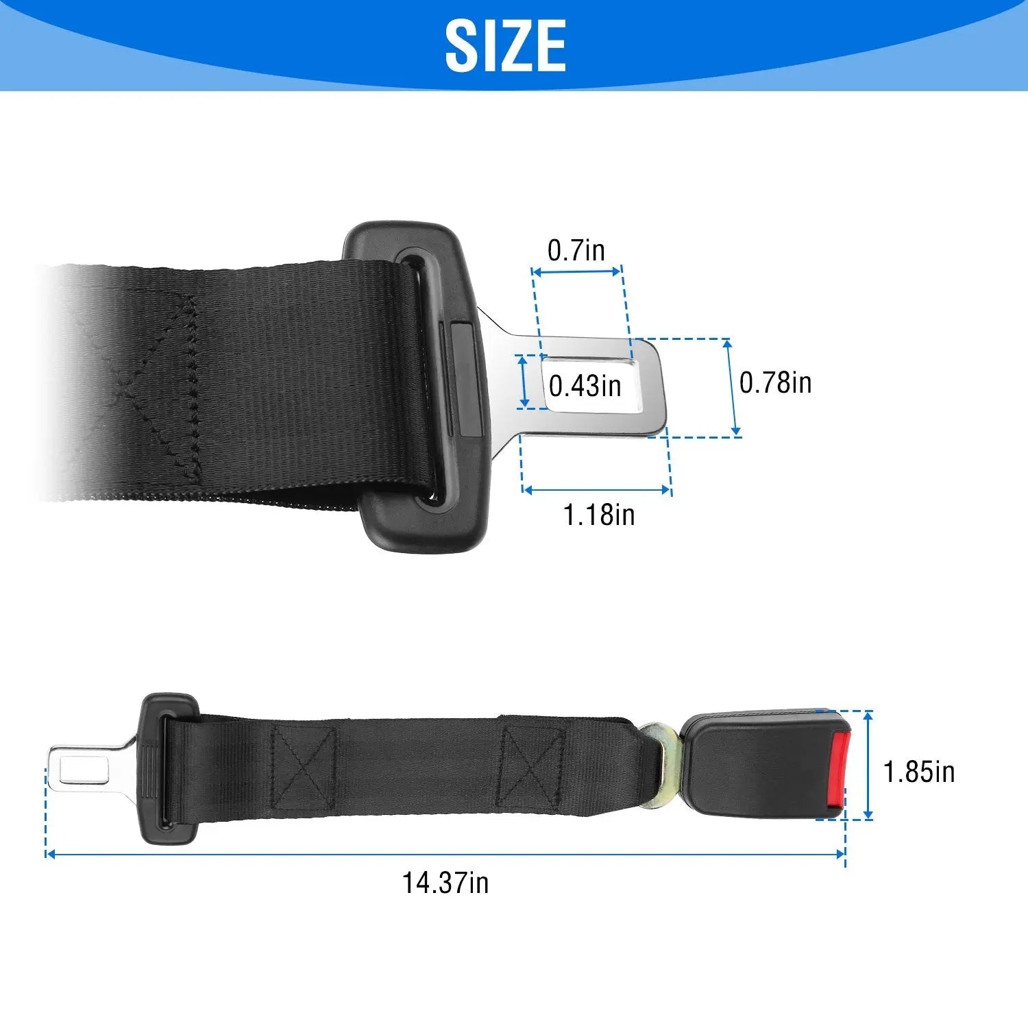 2Pcs Car Seat Belt Extender 14.37in Buckle Tongue Webbing Extension Safety Belt - VINE GLOBAL