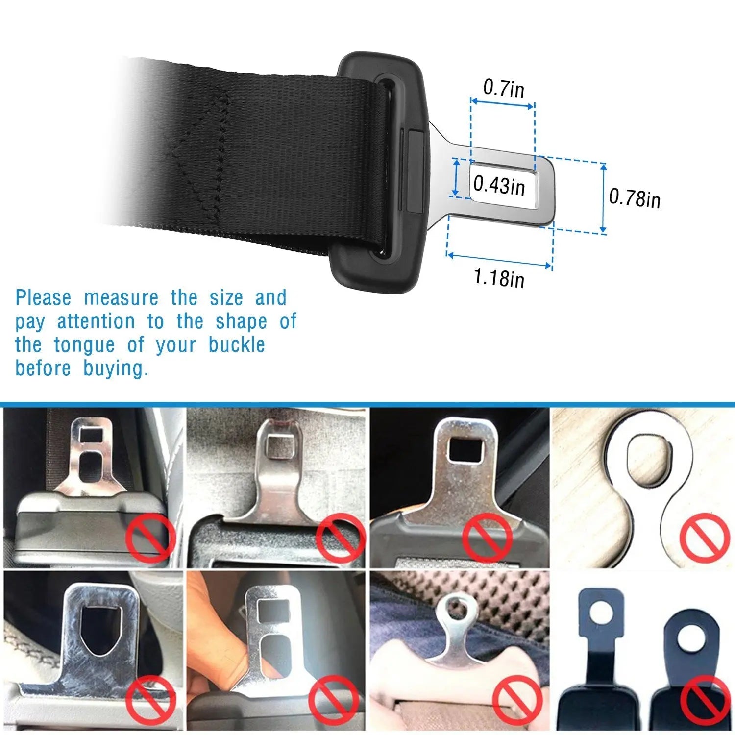 2Pcs Car Seat Belt Extender 14.37in Buckle Tongue Webbing Extension Safety Belt - VINE GLOBAL