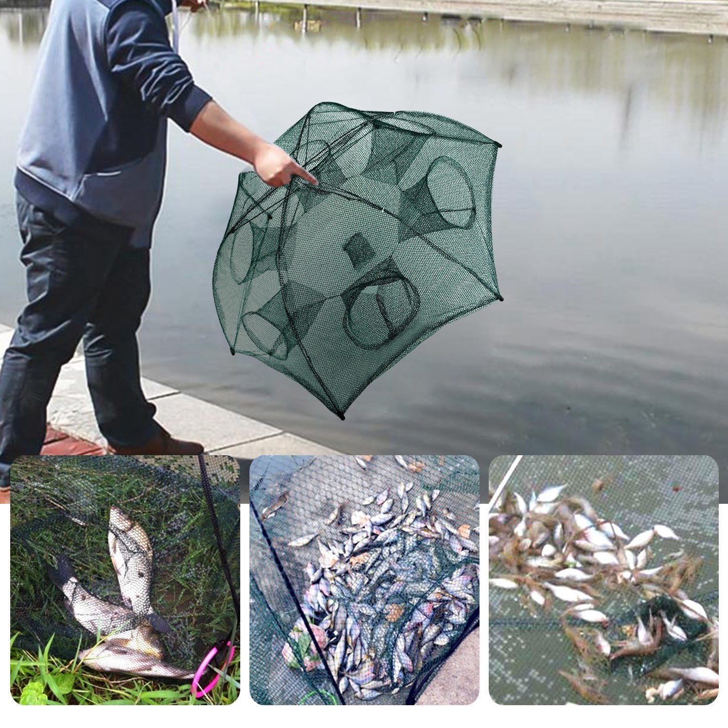 Fishing Trap Net Portable Folded Fishing Bait Trap Shrimp Minnow Crab Bait Net - VINE GLOBAL