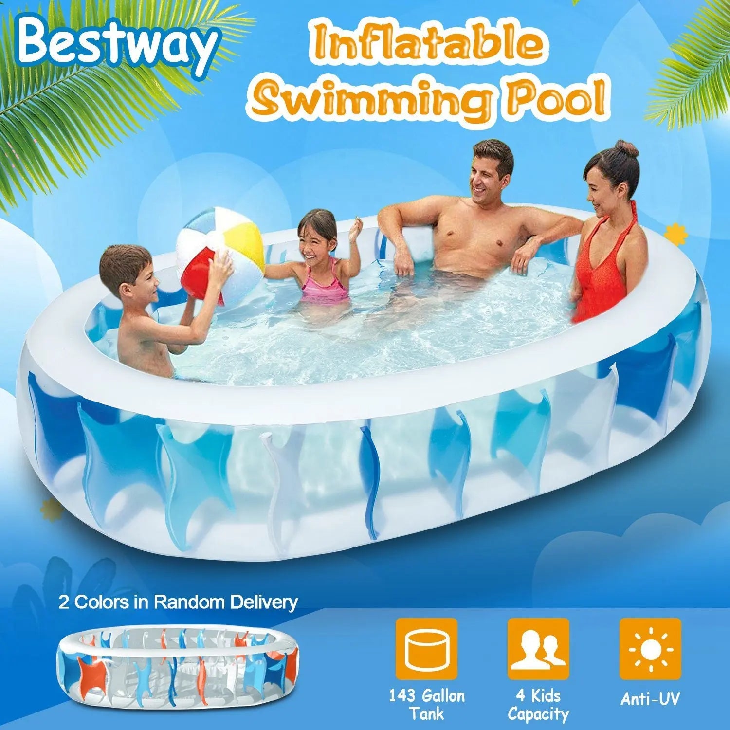 90×60×20In Inflatable Swimming Pool Blow Up Family Pool For Kids Foldable Swim Ball Pool Center - VINE GLOBAL