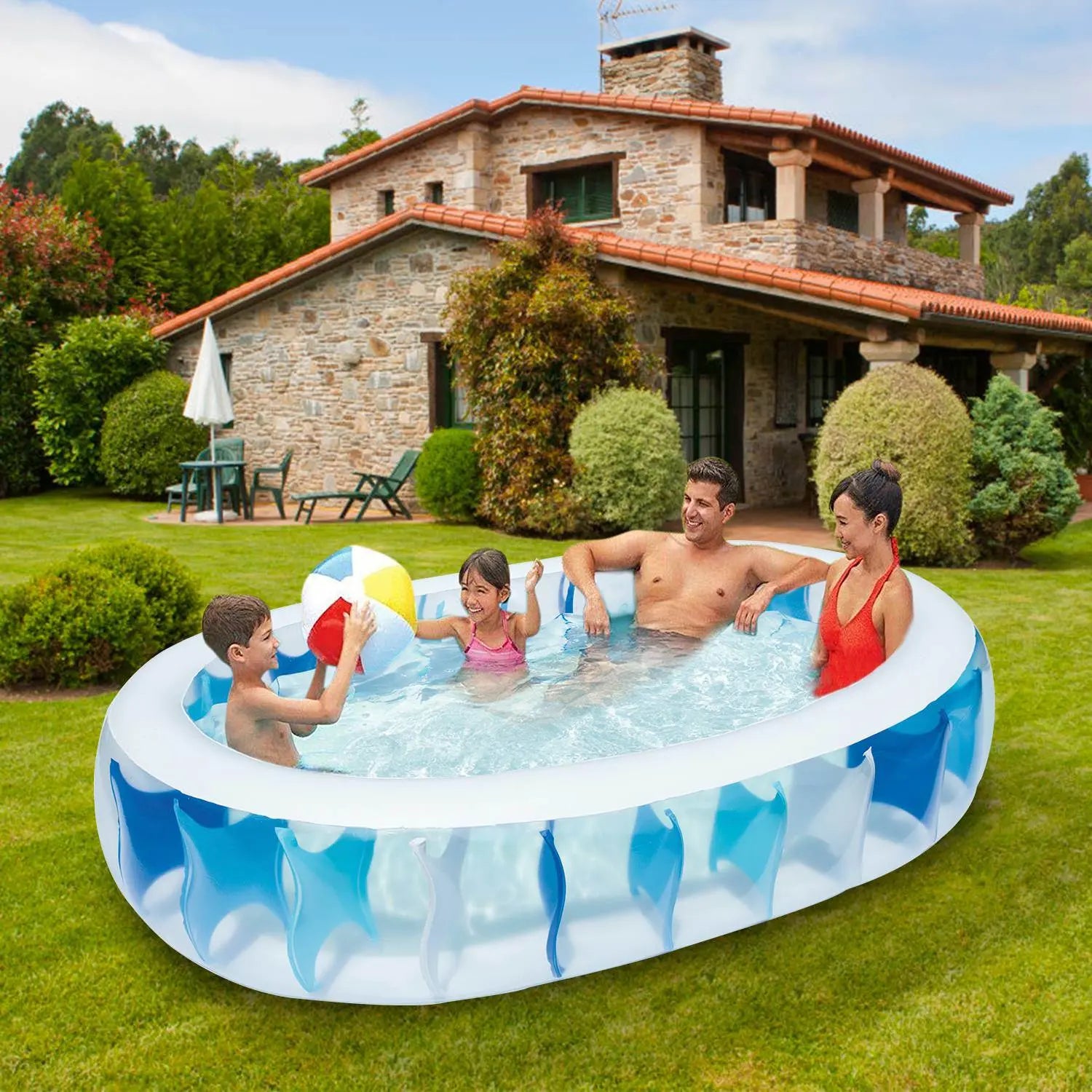 90×60×20In Inflatable Swimming Pool Blow Up Family Pool For Kids Foldable Swim Ball Pool Center - VINE GLOBAL