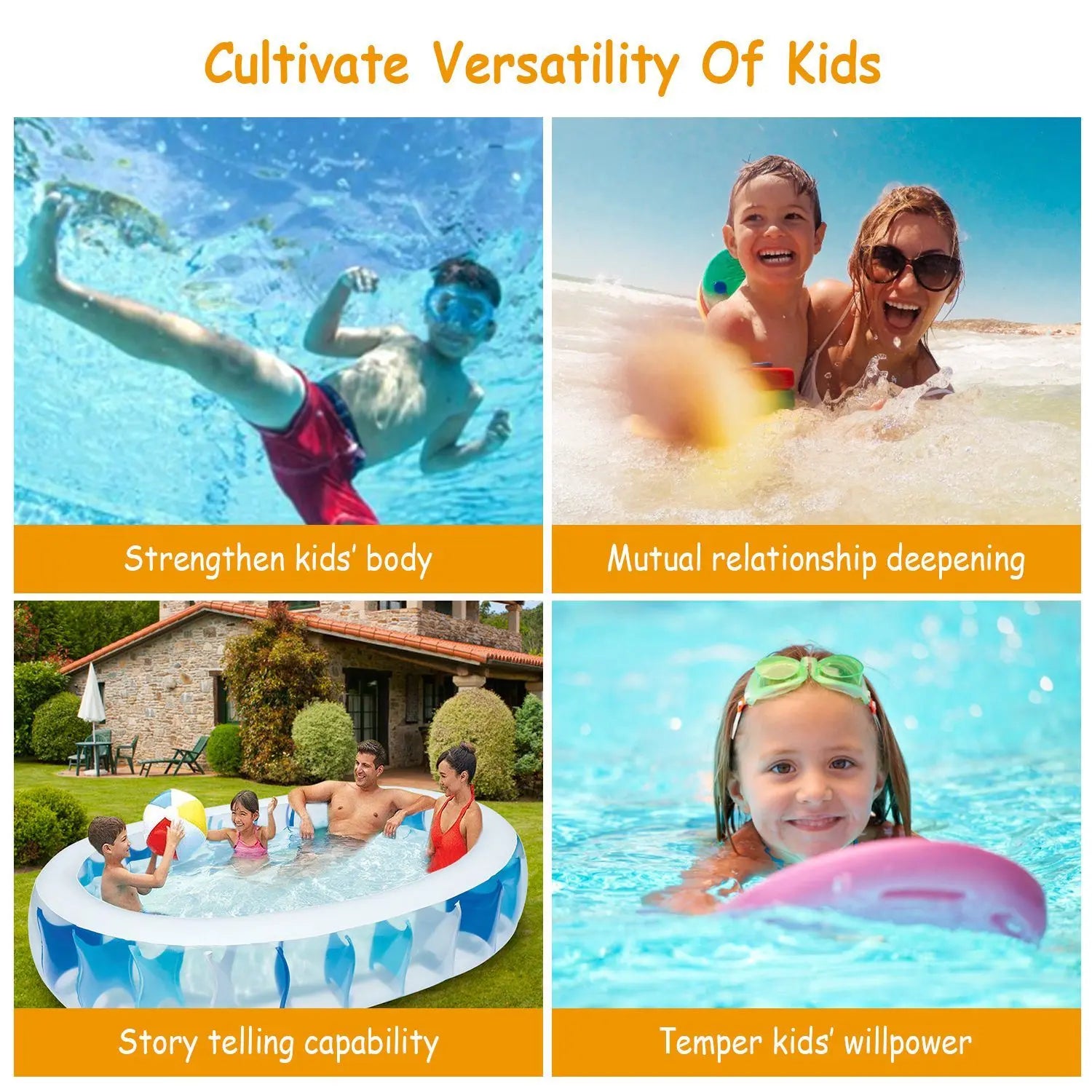 90×60×20In Inflatable Swimming Pool Blow Up Family Pool For Kids Foldable Swim Ball Pool Center - VINE GLOBAL
