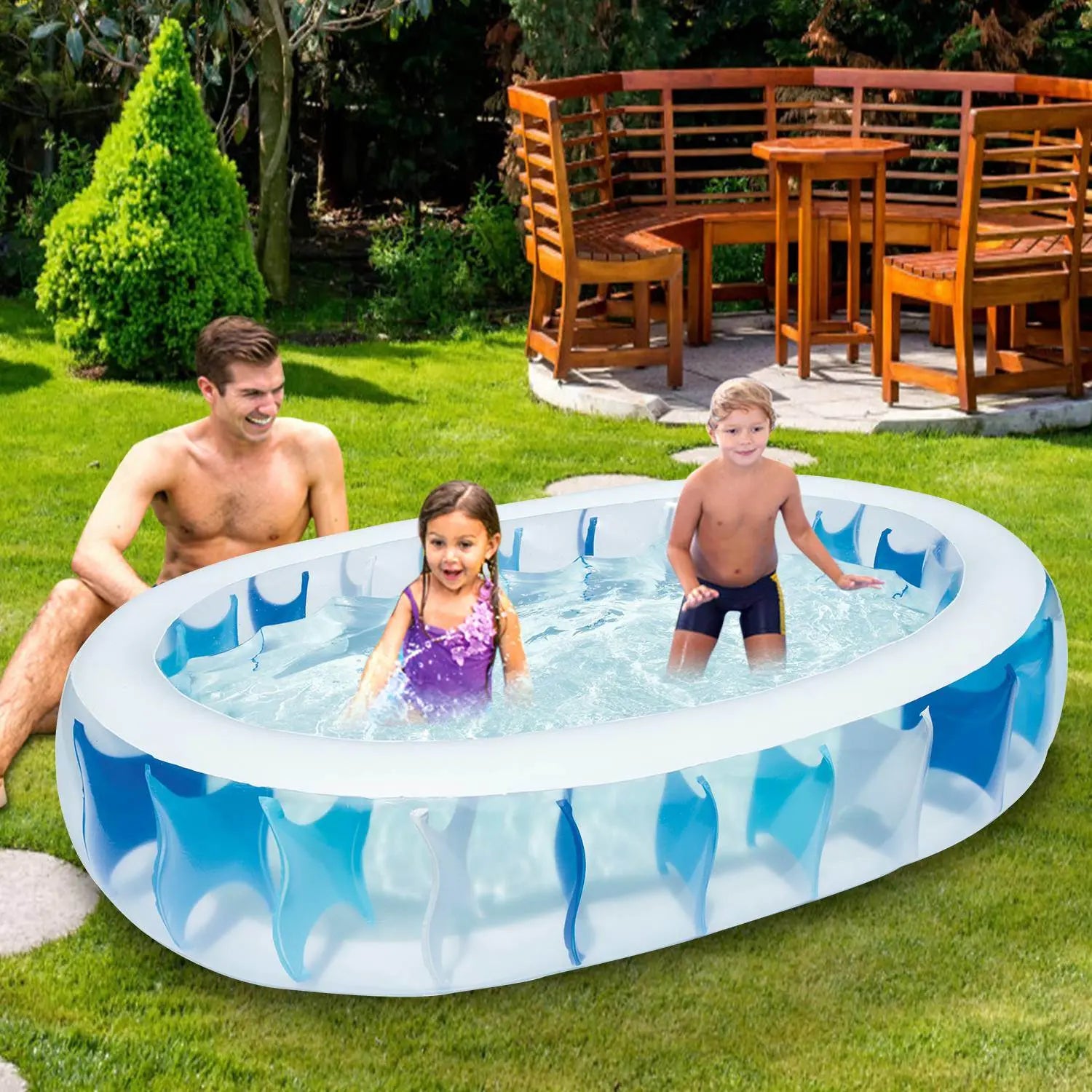 90×60×20In Inflatable Swimming Pool Blow Up Family Pool For Kids Foldable Swim Ball Pool Center - VINE GLOBAL
