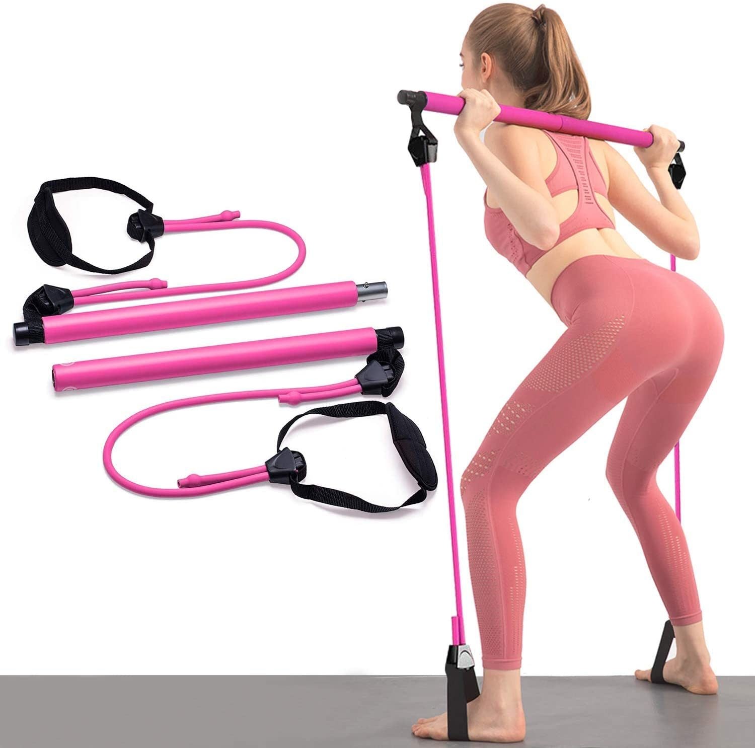 2 Latex Exercise Resistance Band - 2-Section Sticks - All-in-one Strength Weights Equipment for Body Fitness Squat Yoga - VINE GLOBAL