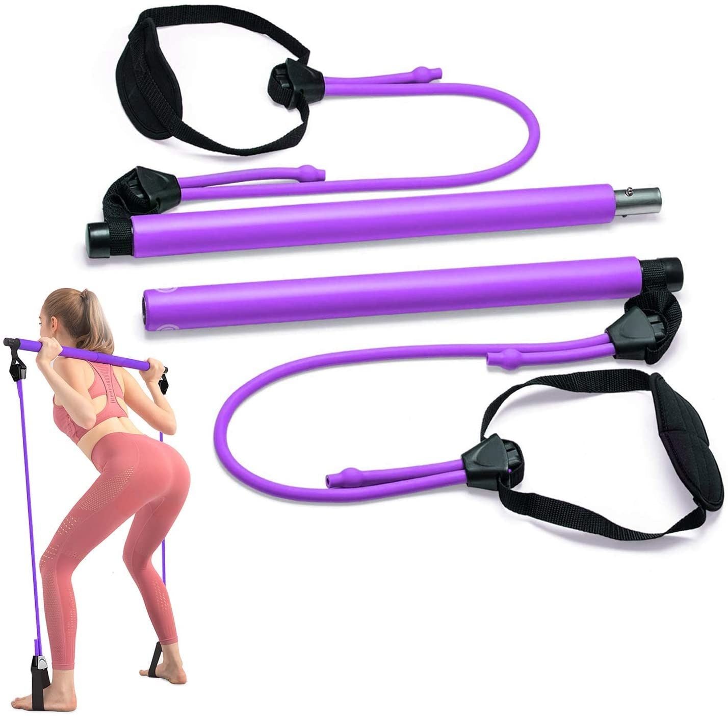 2 Latex Exercise Resistance Band - 2-Section Sticks - All-in-one Strength Weights Equipment for Body Fitness Squat Yoga - VINE GLOBAL
