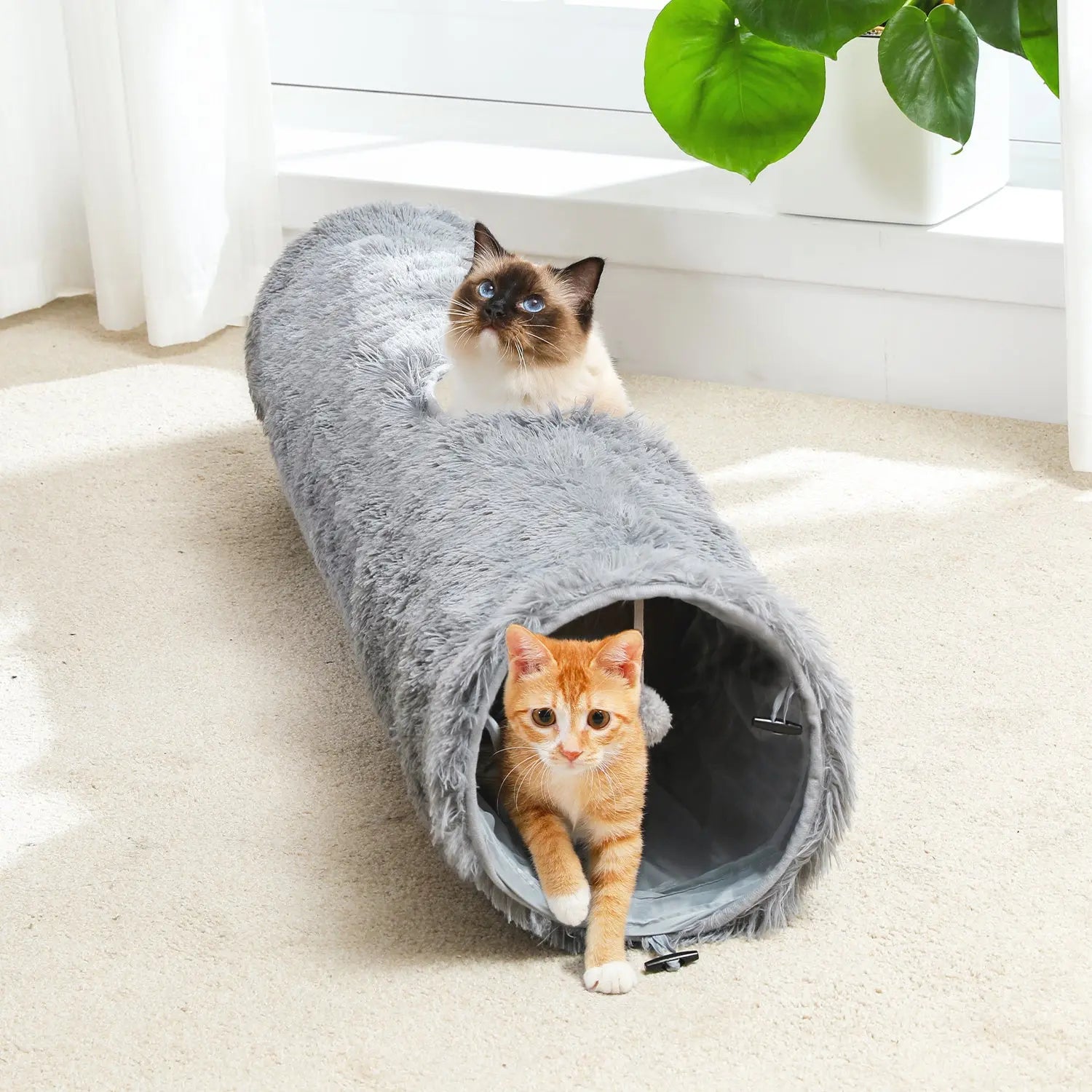 Large Cat Tunnel, 44.9 Inches Long Collapsible Cat Tube 9.8 Inches in Diameter, Collapsible Fluffy Plush Cat Toys for Indoor Cat,Rabbits and Puppies(Unable to ship on weekends, please be careful when - VINE GLOBAL