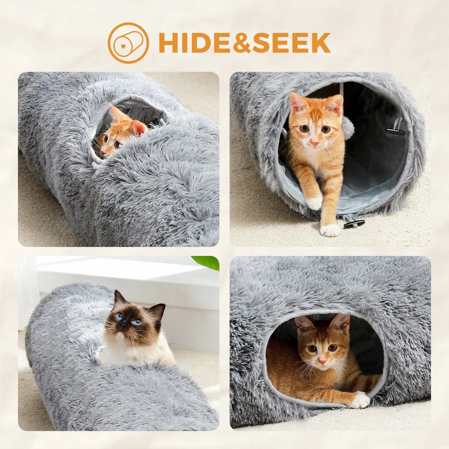 Large Cat Tunnel, 44.9 Inches Long Collapsible Cat Tube 9.8 Inches in Diameter, Collapsible Fluffy Plush Cat Toys for Indoor Cat,Rabbits and Puppies(Unable to ship on weekends, please be careful when - VINE GLOBAL