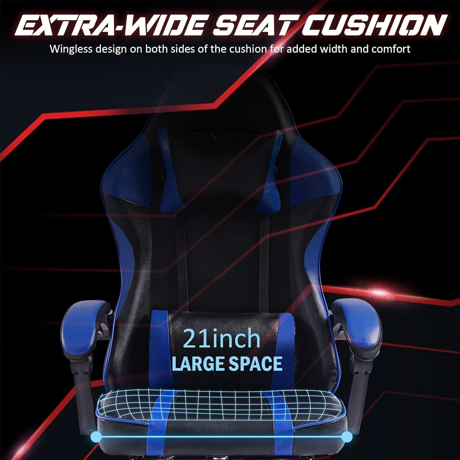 Ergonomic Gaming Chair with Footrest, PU Leather Video Game Chairs for Adults, Reclining Gamer Chair Office Chair with Lumbar Support, Comfortable Computer Chair for Heavy People - VINE GLOBAL