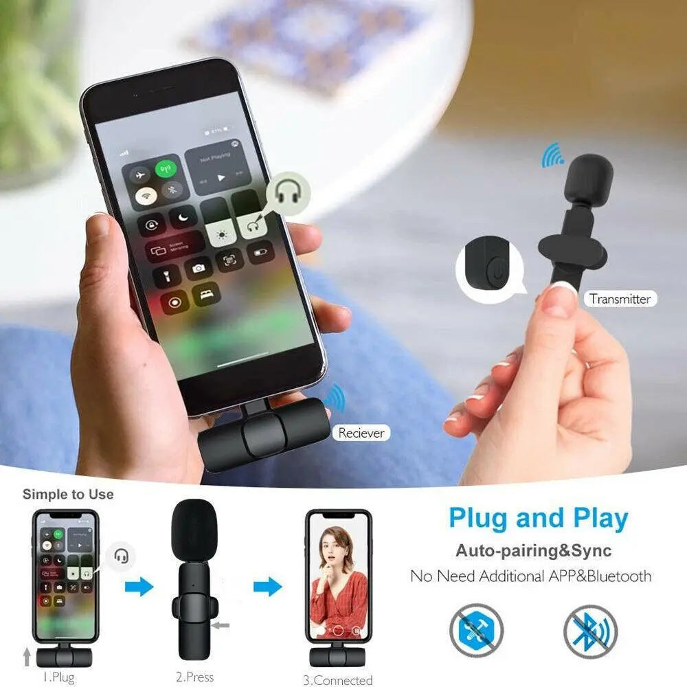 Wireless Lavalier Lapel Microphone for iPhone 15 Series/Android/Computer - Bluetooth Mini Phone Microphones for Video Recording - 2 Clip on Mics with USB C Interface for Tiktok YouTube Vlog - VINE GLOBAL