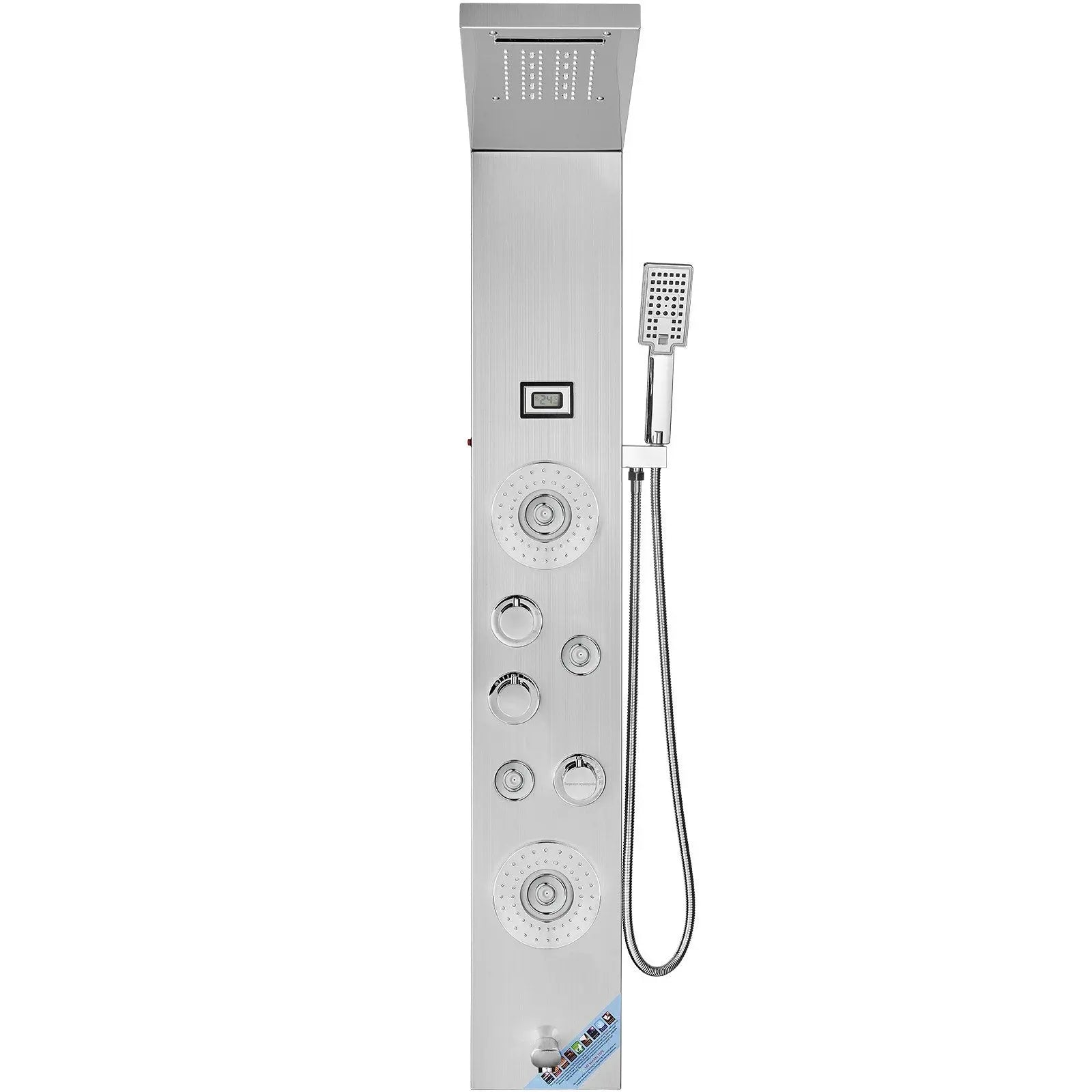 VEVOR Shower Panel System, 6 Shower Modes, LED & Display Shower Panel Tower, Rainfall, Waterfall, 4 Body Massage Jets, Tub Spout, Handheld Shower Head 59" Hose, Stainless Steel Wall-Mounted Shower Set - VINE GLOBAL