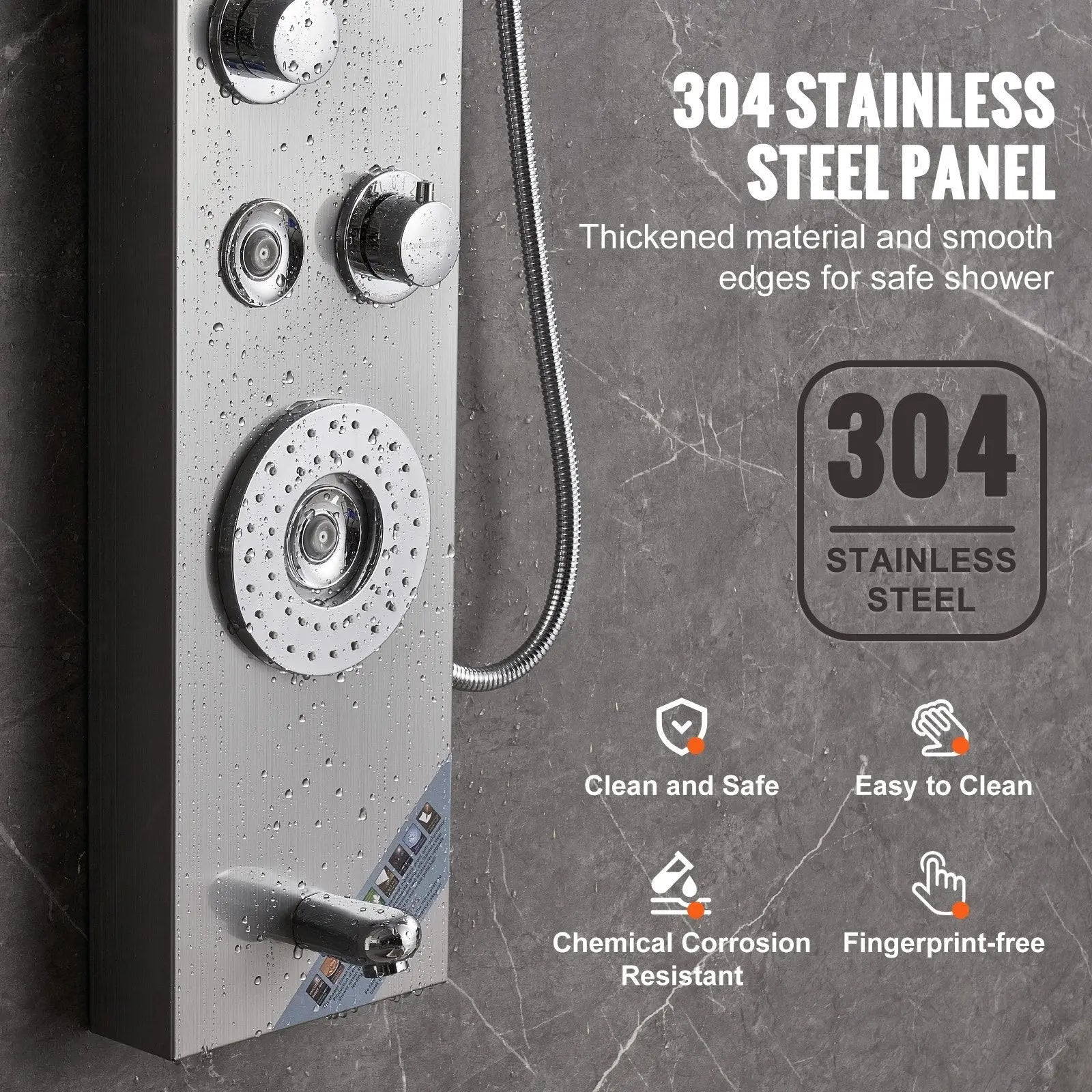 VEVOR Shower Panel System, 6 Shower Modes, LED & Display Shower Panel Tower, Rainfall, Waterfall, 4 Body Massage Jets, Tub Spout, Handheld Shower Head 59" Hose, Stainless Steel Wall-Mounted Shower Set - VINE GLOBAL