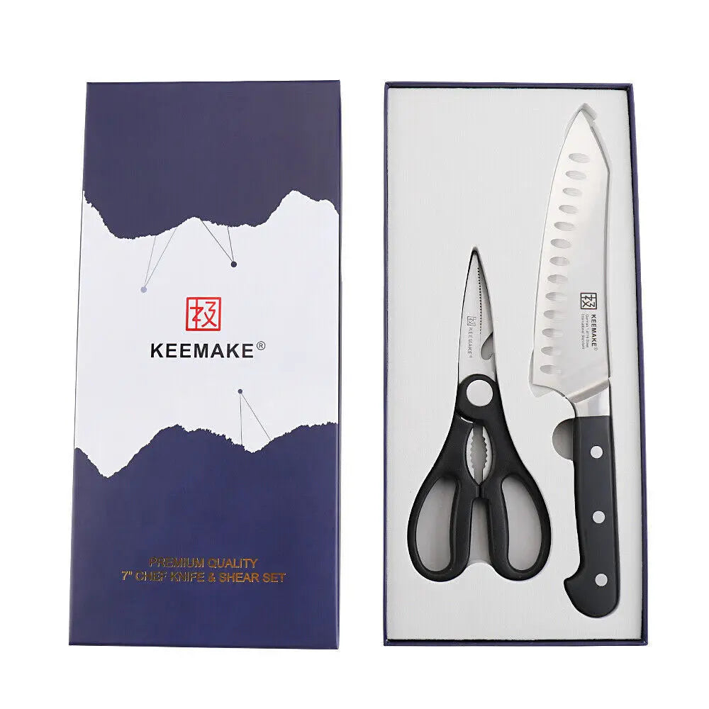 2Pcs Chef Knife Set Stainless steel Kitchen Shears Scissor Cutlery Slicing Gift - VINE GLOBAL