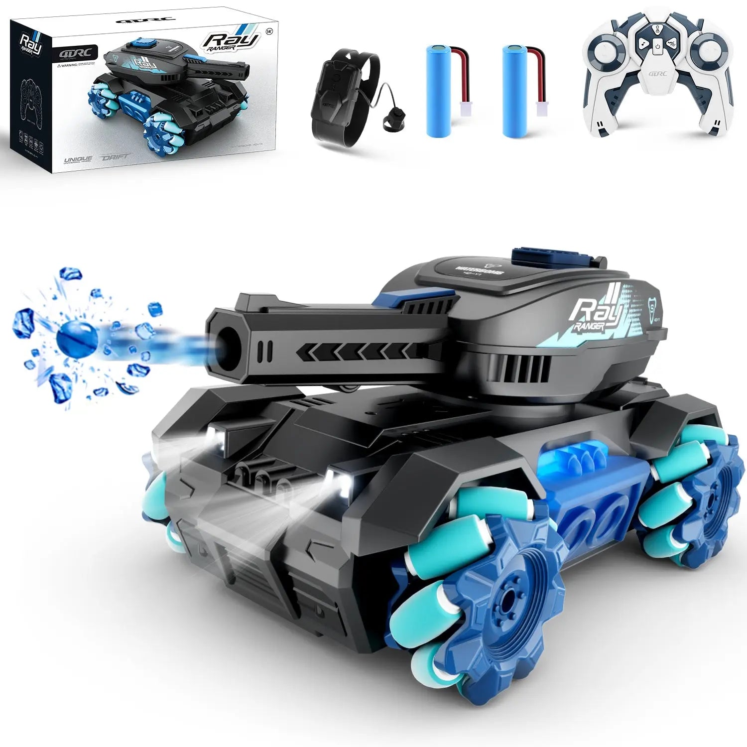 4DRC Y1 RC Crawler Scale Water Bullet Shooting Remote Control Cars,Kids 4WD Battle Stunt Car,All Terrain RC Truck with 360°Rotating,Toy Gift for Boys Girls Kids,Blue - VINE GLOBAL