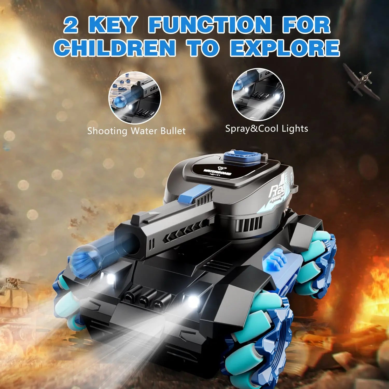 4DRC Y1 RC Crawler Scale Water Bullet Shooting Remote Control Cars,Kids 4WD Battle Stunt Car,All Terrain RC Truck with 360°Rotating,Toy Gift for Boys Girls Kids,Blue - VINE GLOBAL