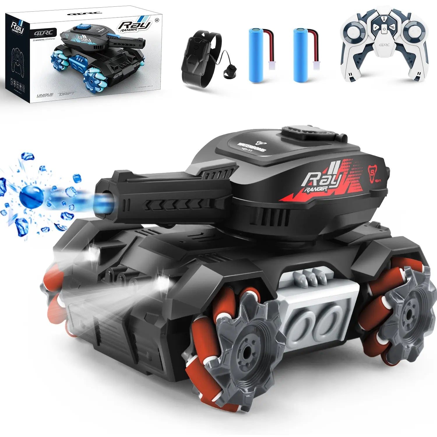 4DRC Y1 RC Crawler Scale Water Bullet Shooting Remote Control Cars,Kids 4WD Battle Stunt Car,All Terrain RC Truck with 360°Rotating,Toy Gift for Boys Girls Kids,Blue - VINE GLOBAL