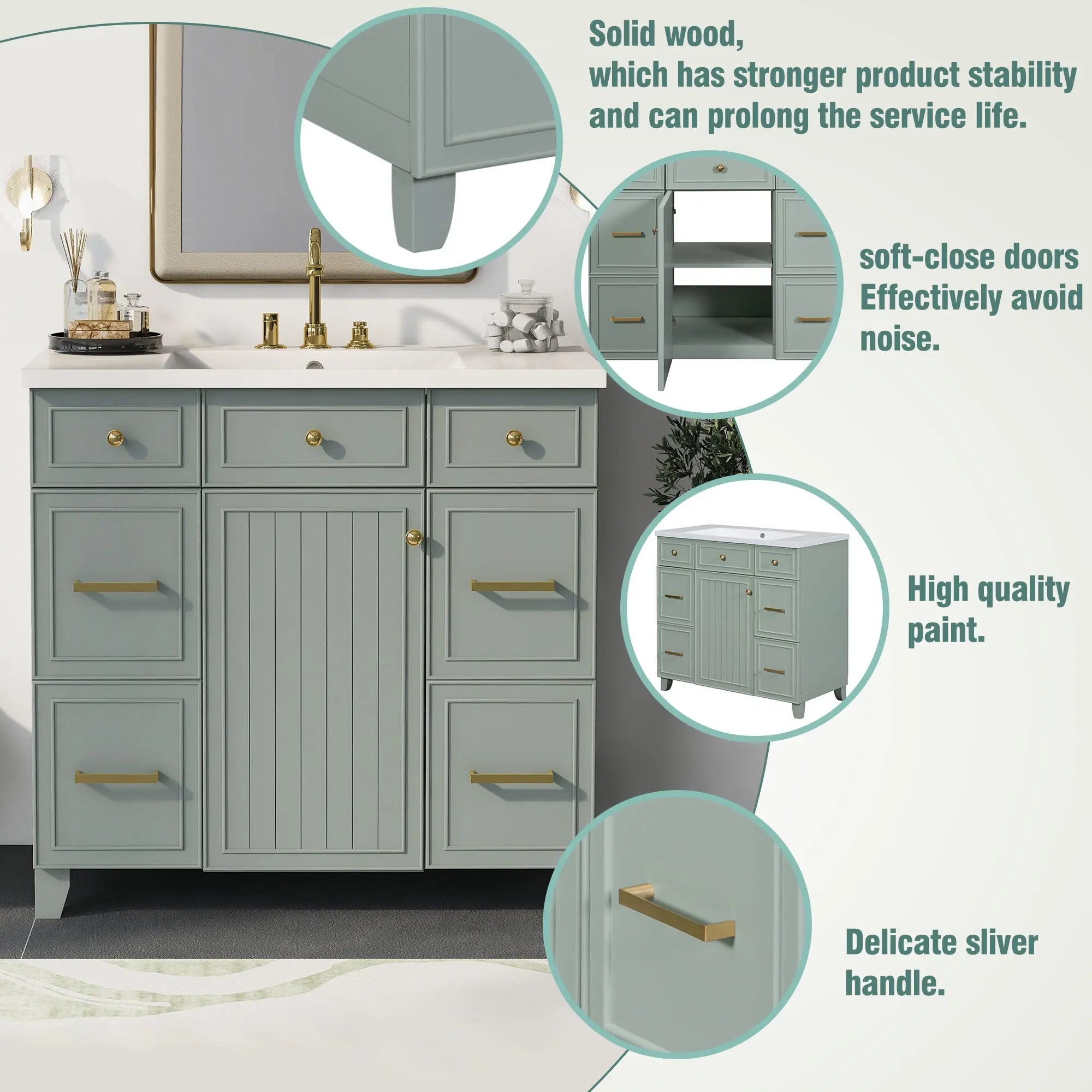 36" Bathroom Vanity Cabinet with Sink Top Combo Set, Single Sink, Shaker Cabinet with Soft Closing Door and Drawer - VINE GLOBAL